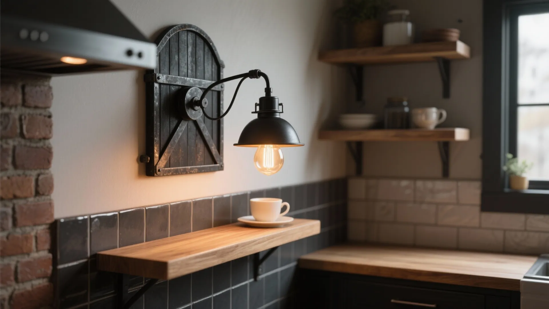 5. Industrial swing or barn-style fixtures for character