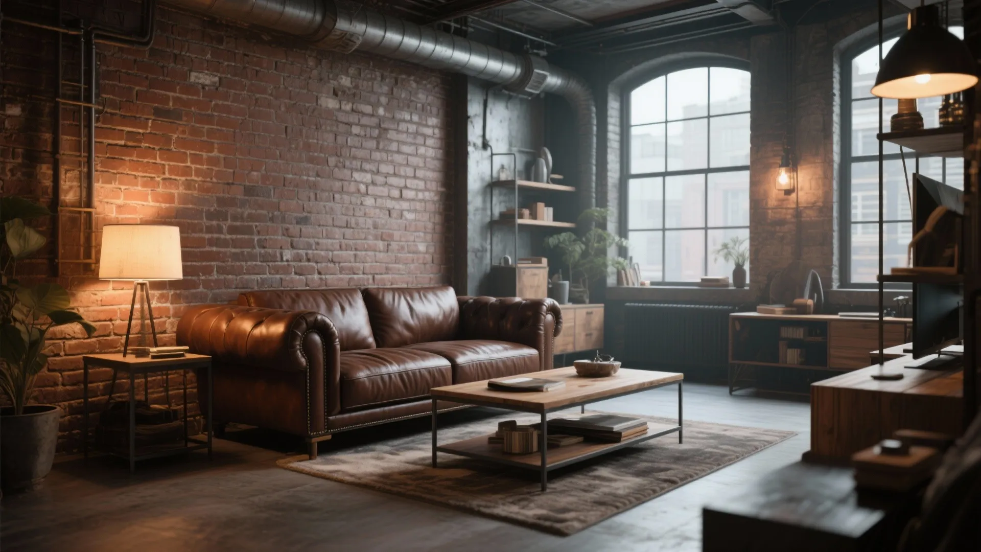 2. Industrial Loft with Rich Brown Leather