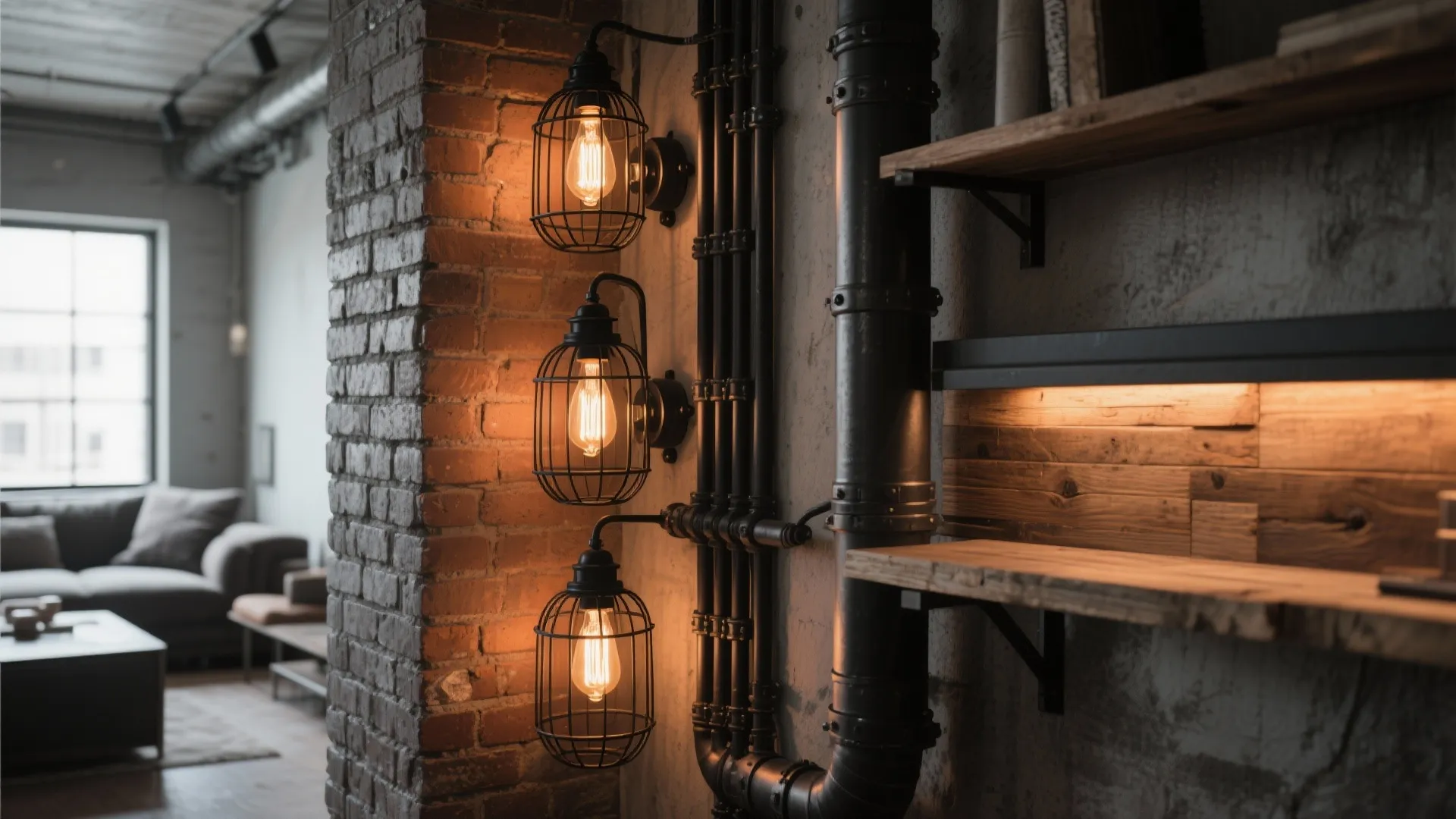 Industrial Cage Lights in Blackened Steel for Texture