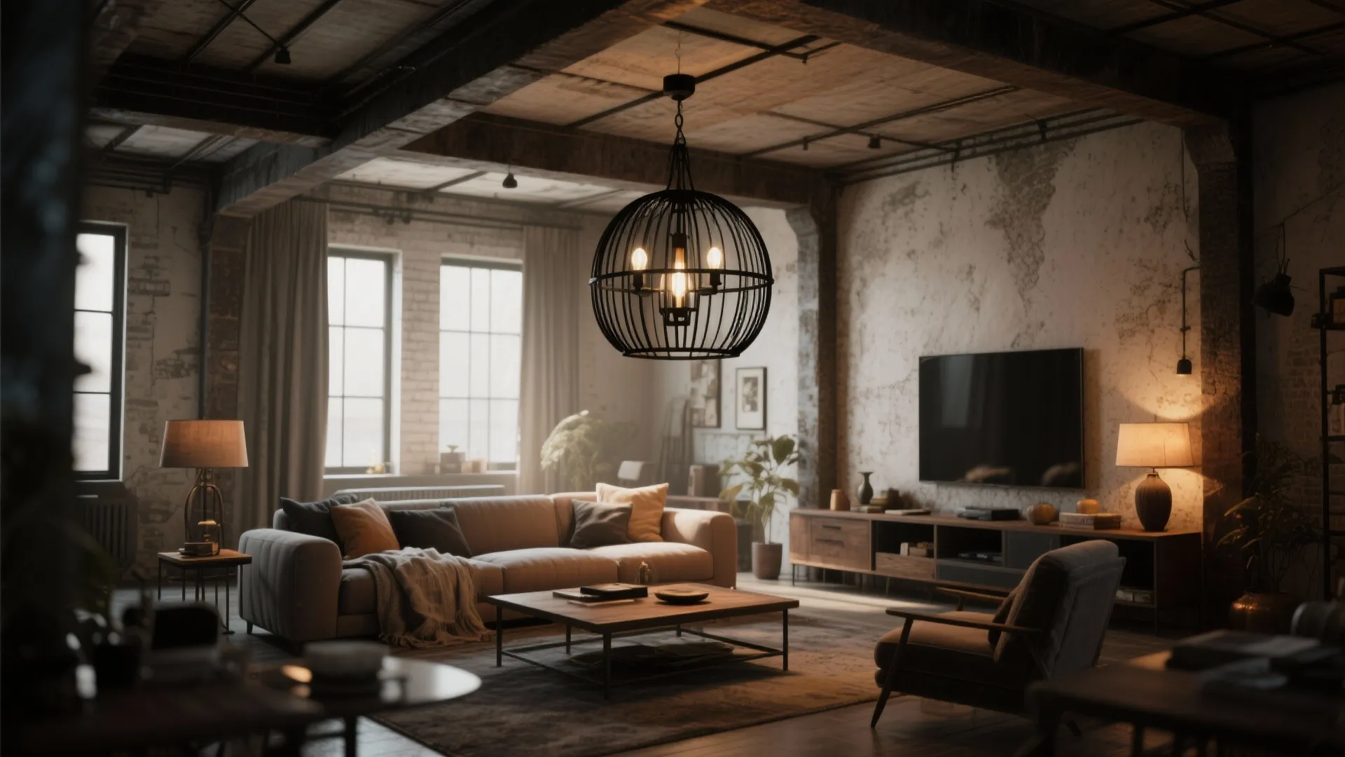 3. Industrial black cage chandelier