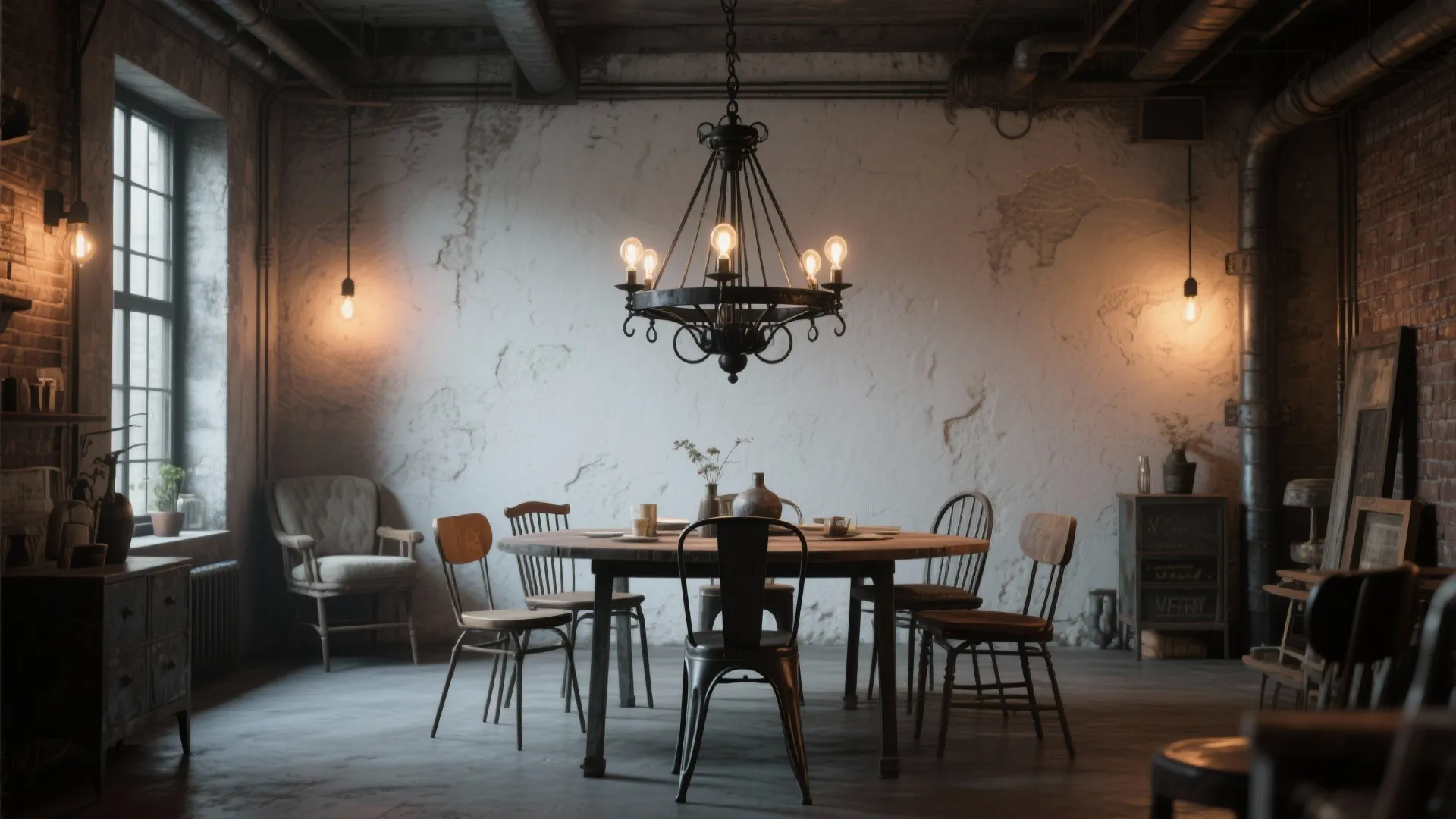 3. Industrial Chic: Exposed Bulbs and Black Metal