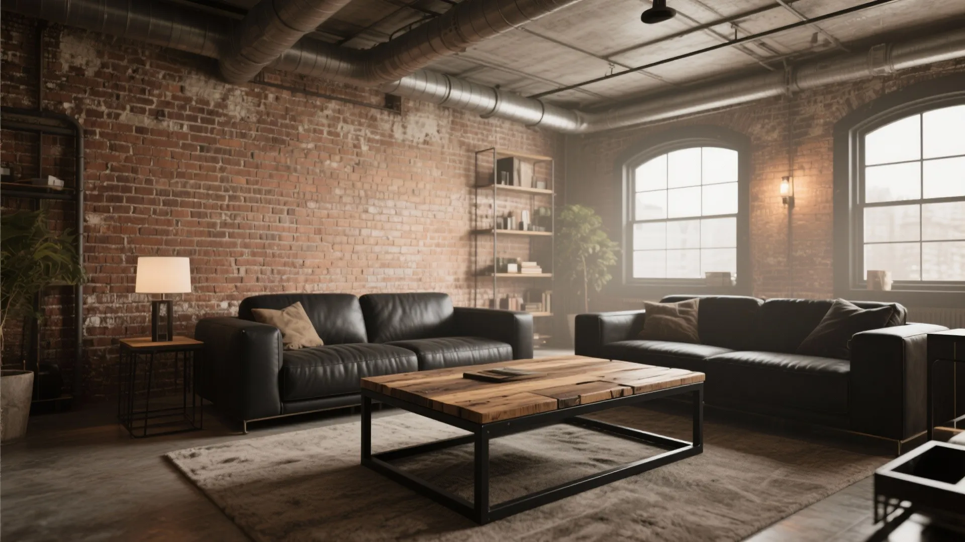 Industrial coffee table with matte metal frame and reclaimed wood top