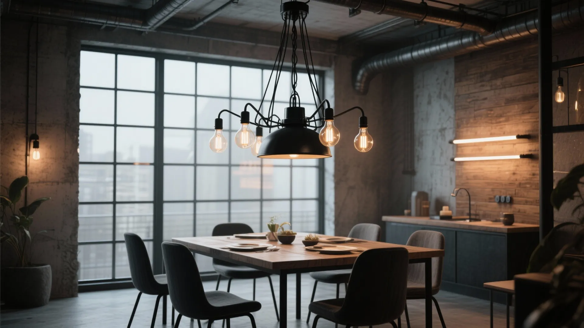 2. Industrial Black with Exposed Bulbs