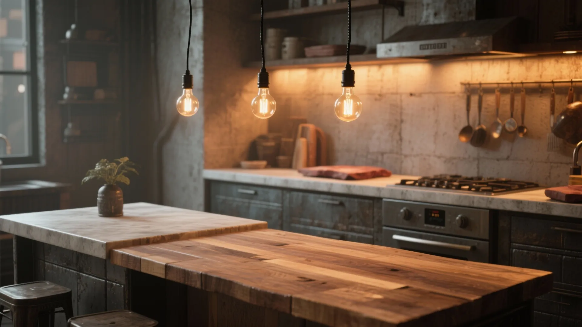 3. Industrial trio with exposed bulbs