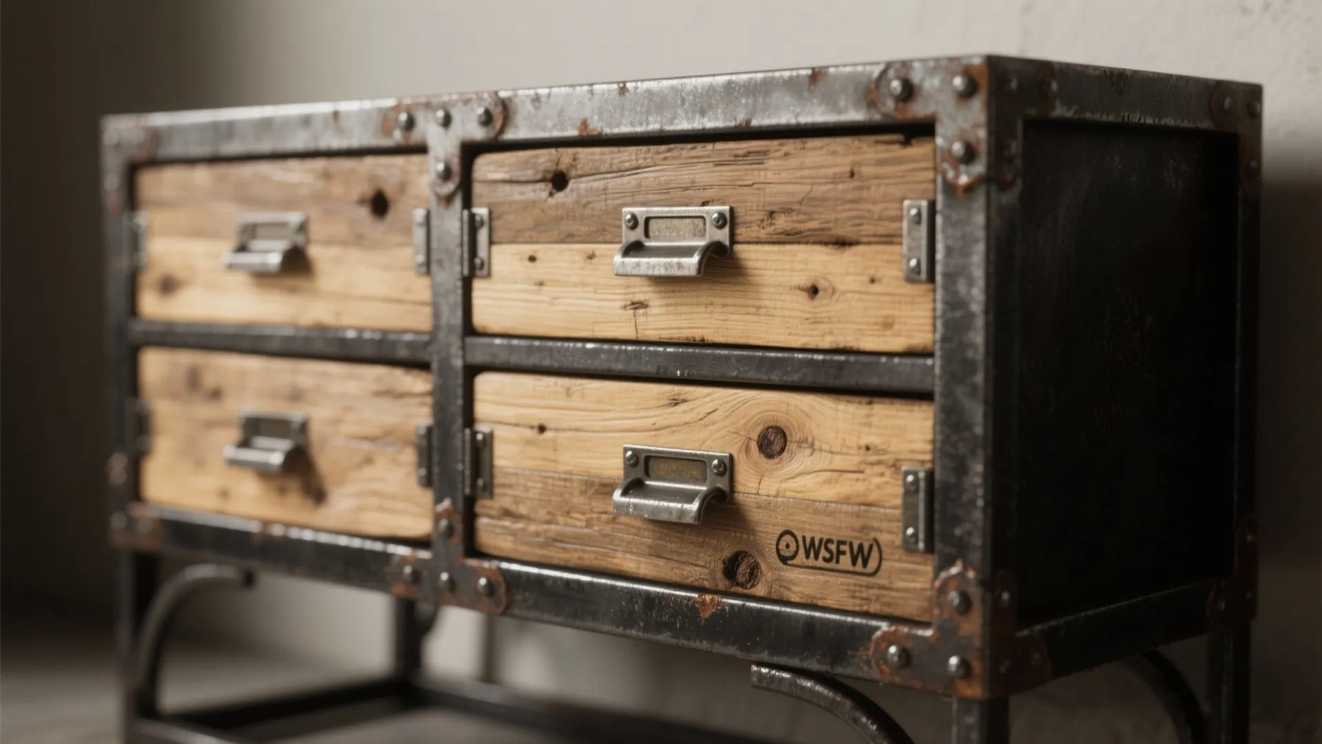 Industrial Metal Frame with Wooden Drawers