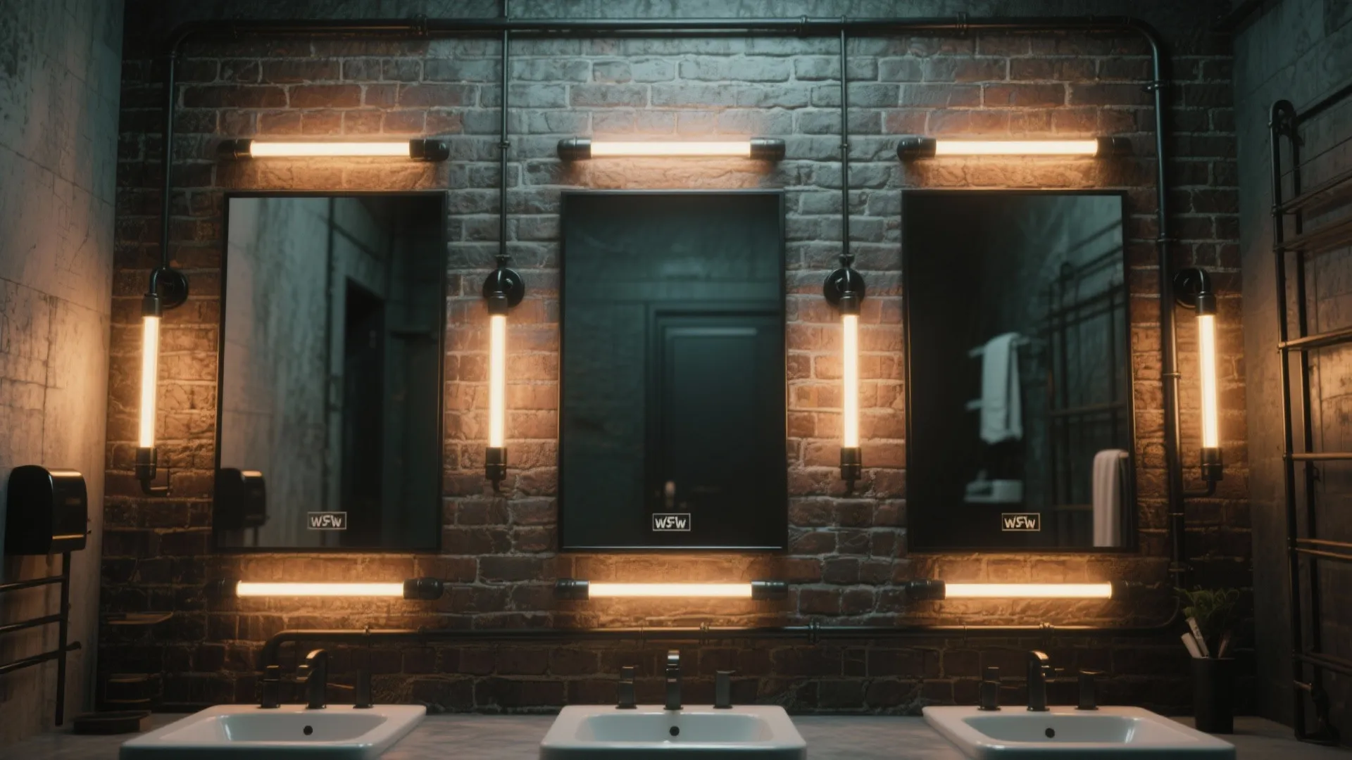 4. Frame the mirror with a 4-light fixture for a vintage or industrial feel