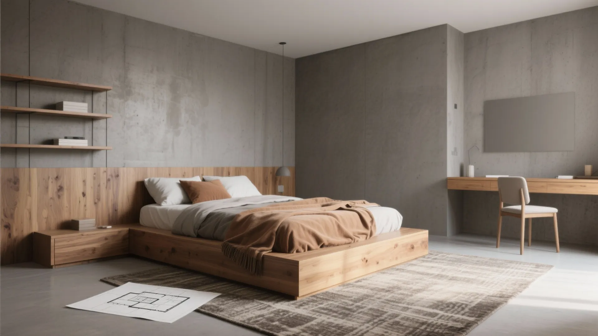 3. Industrial Gray with Warm Wood Accents