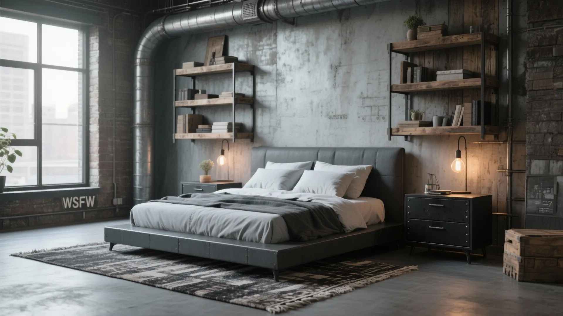4. Industrial Gray with Metal and Wood