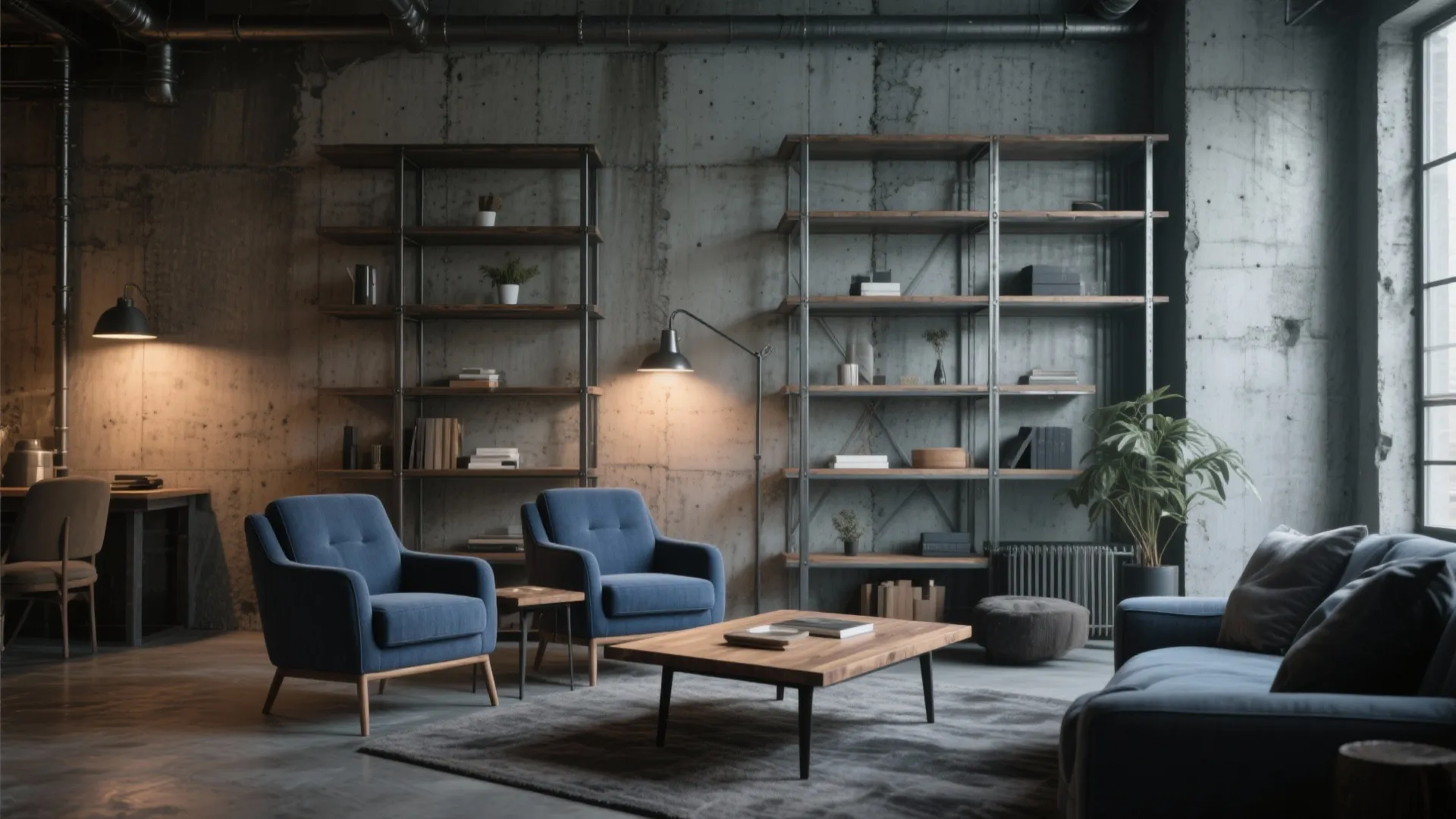 9. Industrial Grey with Navy Accents