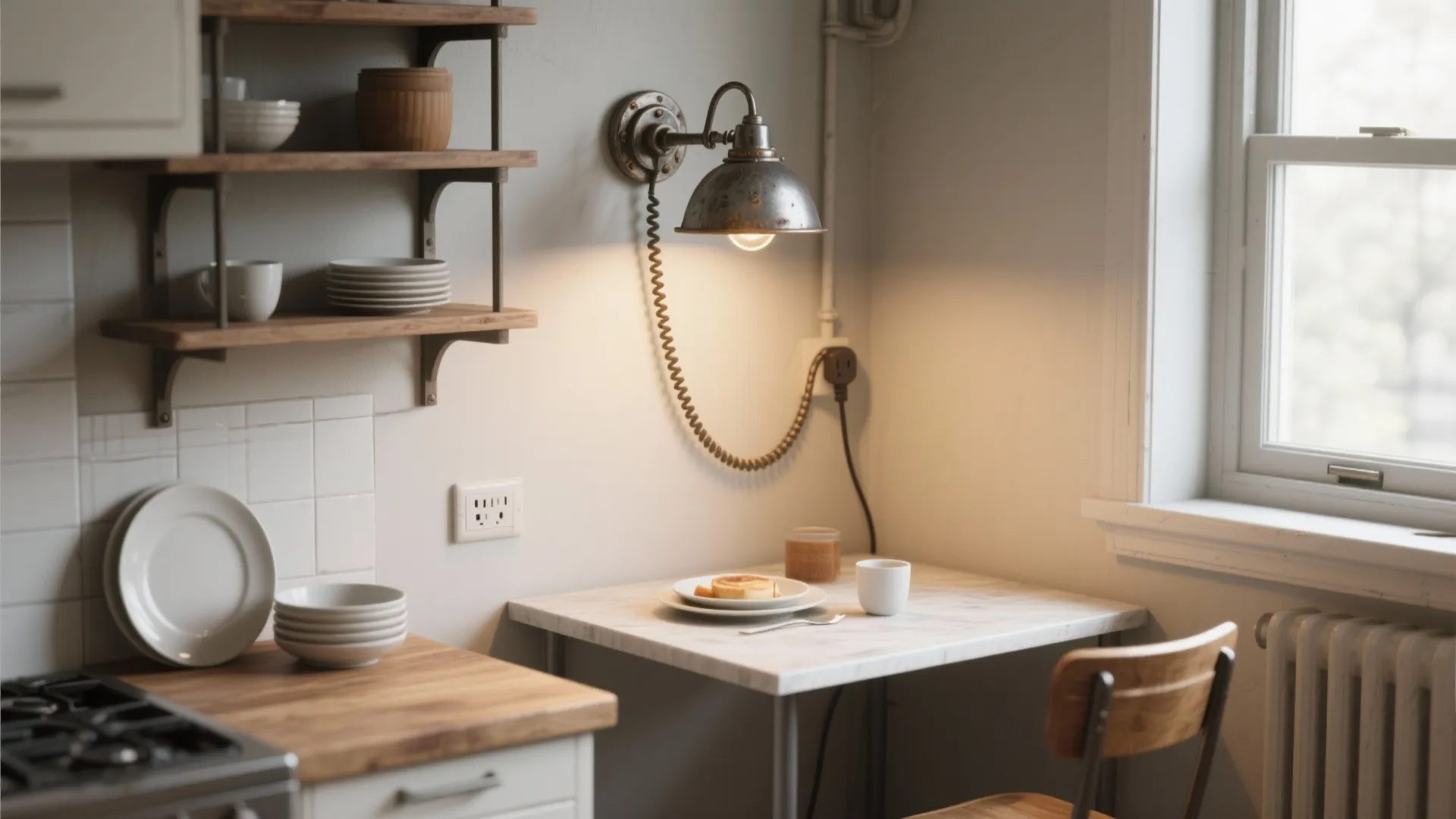 2. Industrial Plug-In Fixtures for Kitchen Nooks