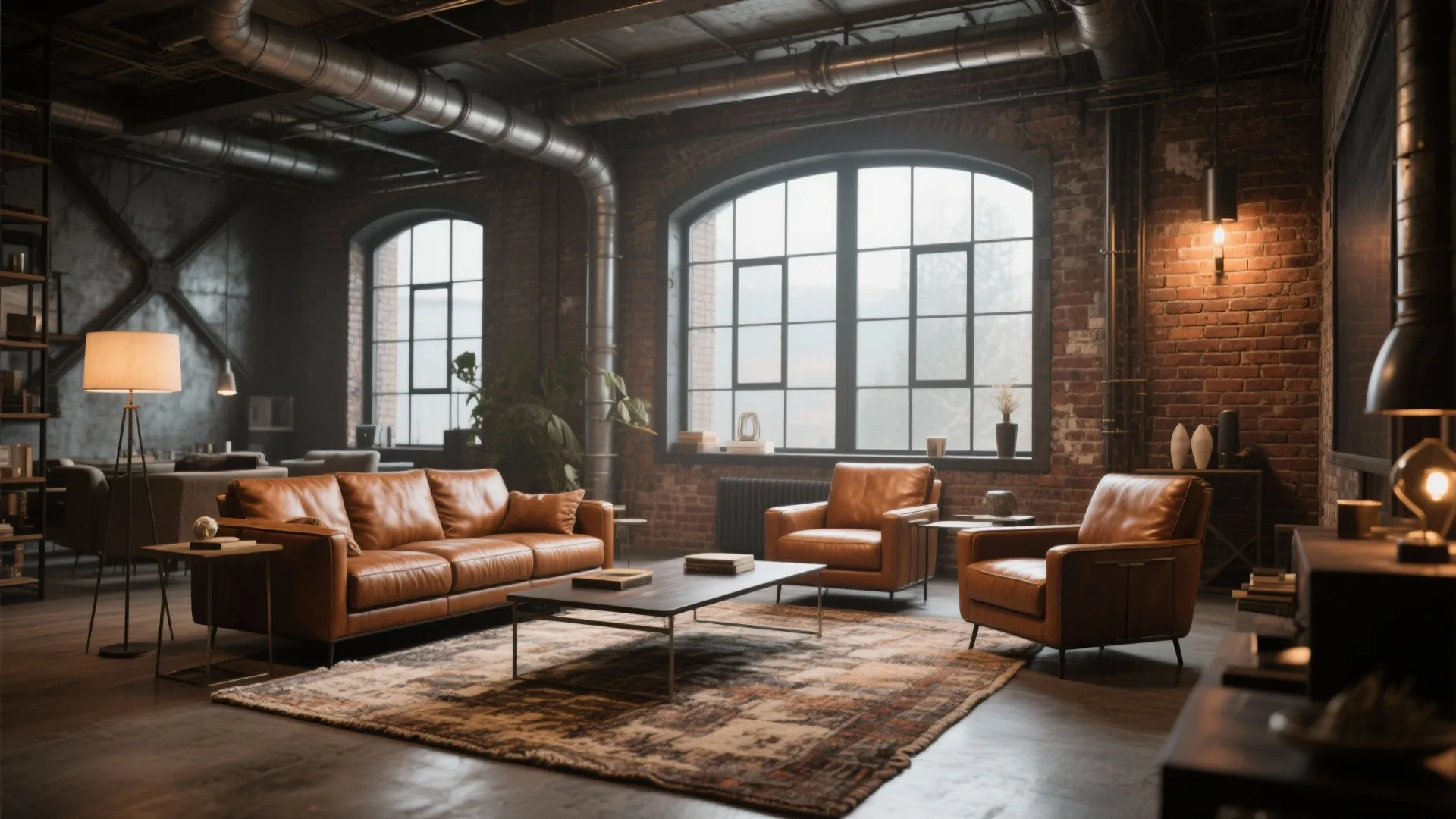 2. Leather Armchairs with Industrial Accents