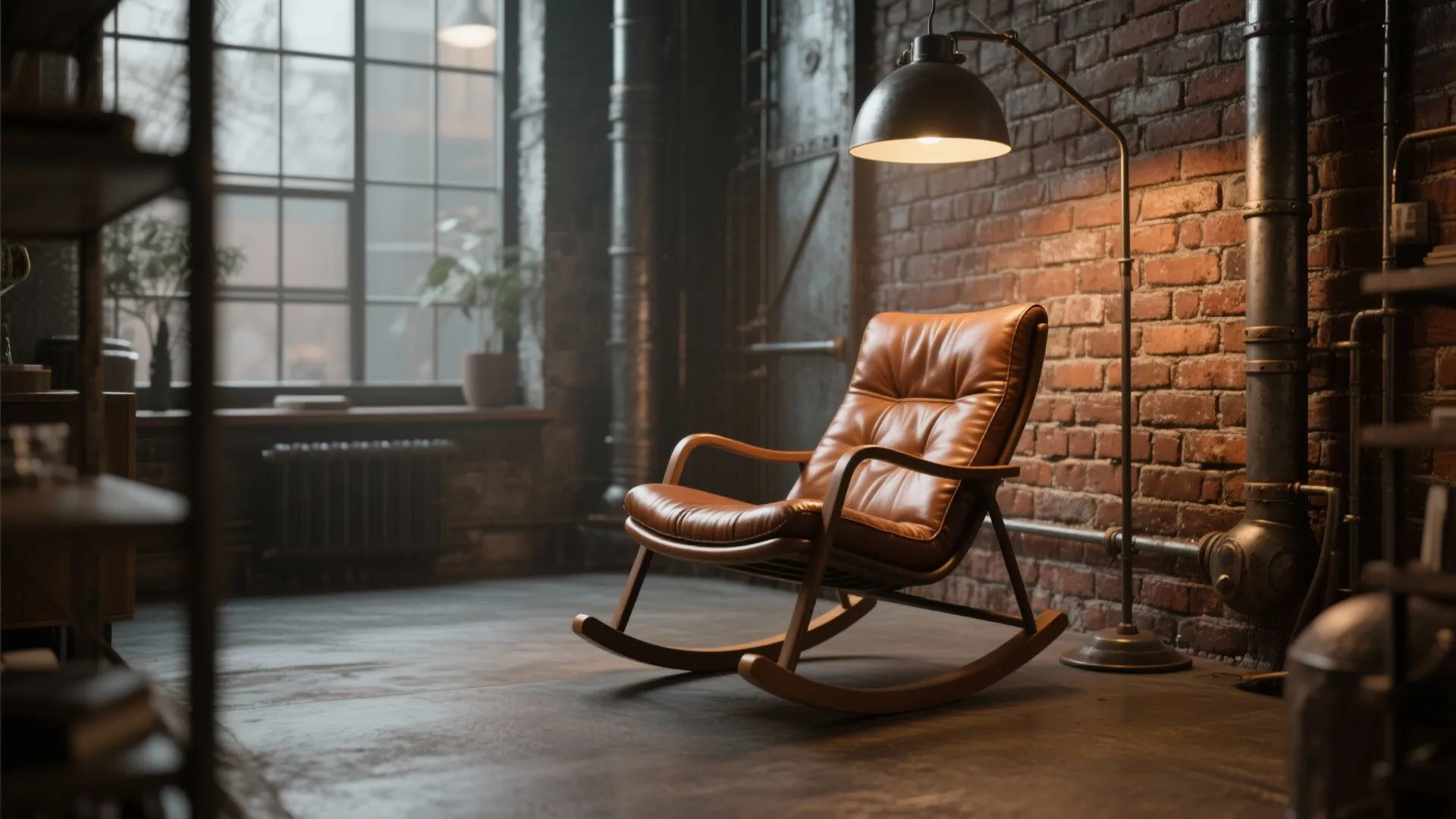 5. Leather Rocker in an Industrial Loft