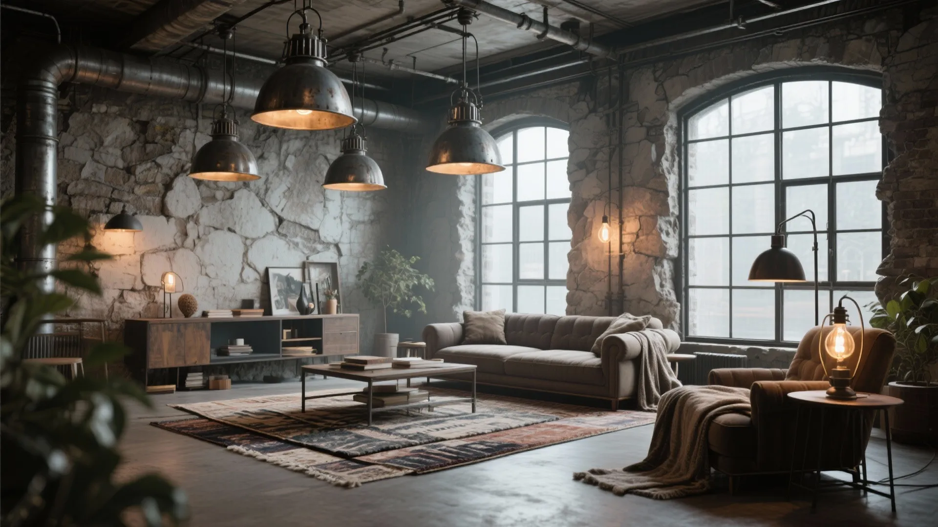 Industrial Loft with Exposed Stone