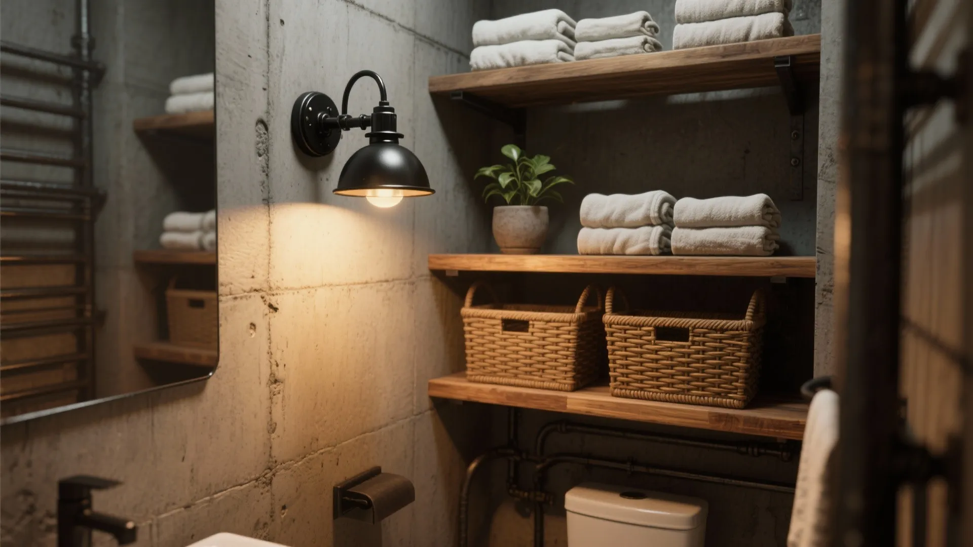 2. Industrial Accent Over Open Shelves