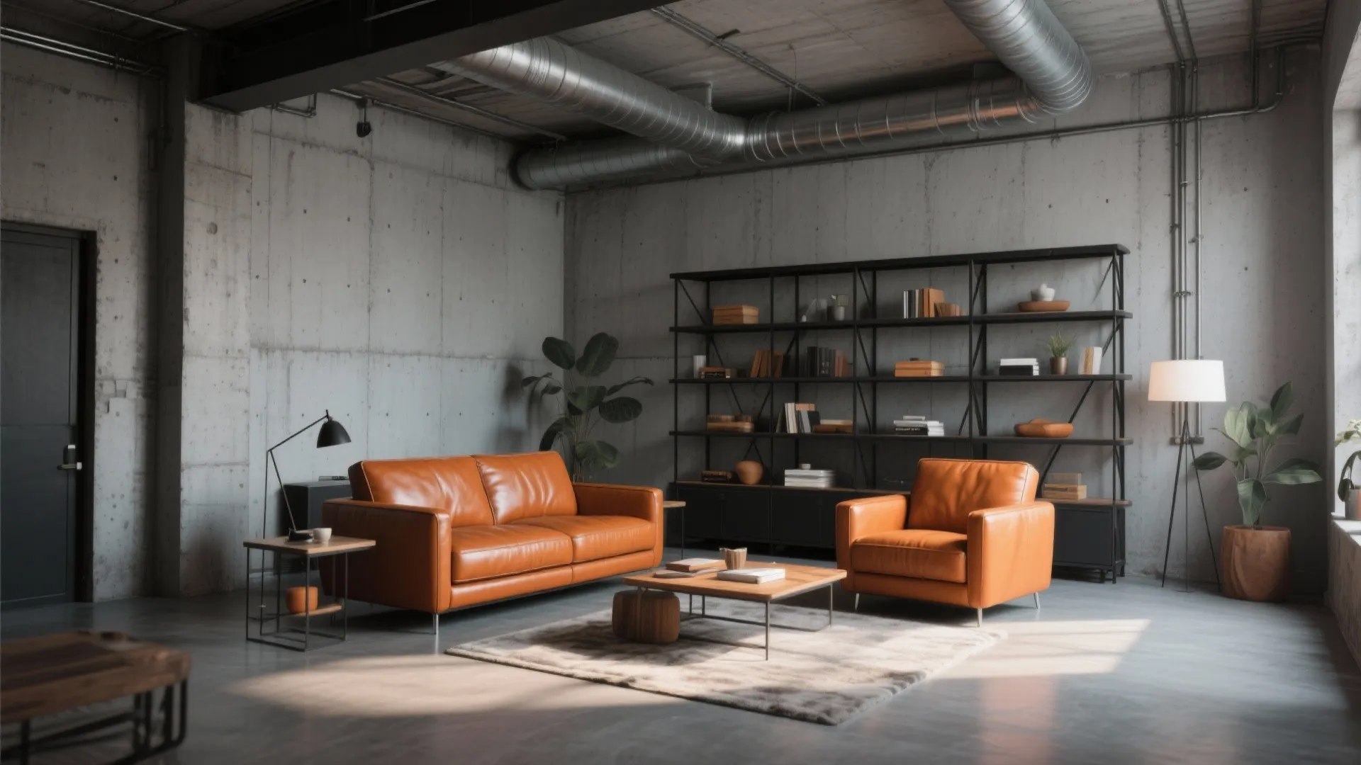 4. Industrial Loft Vibes with Metal and Orange Leather
