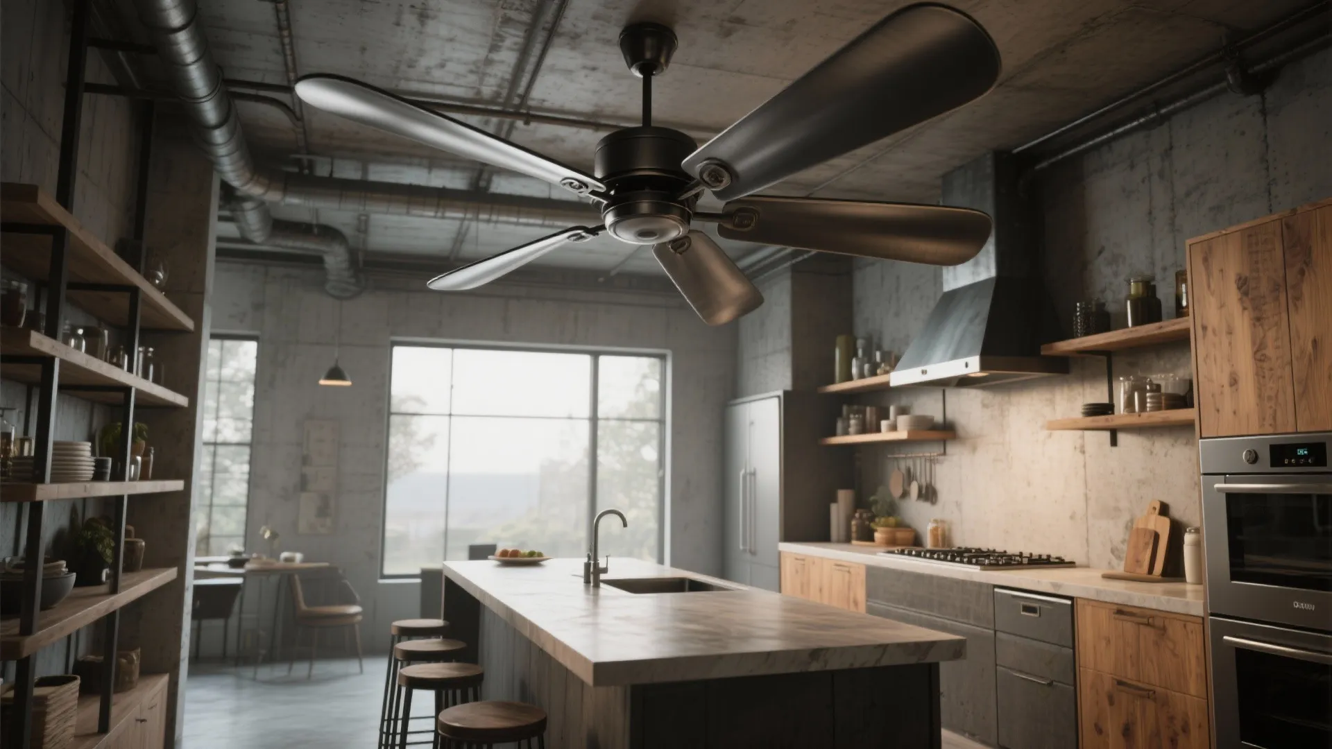 3. Industrial-style paddle fans for an open-plan look