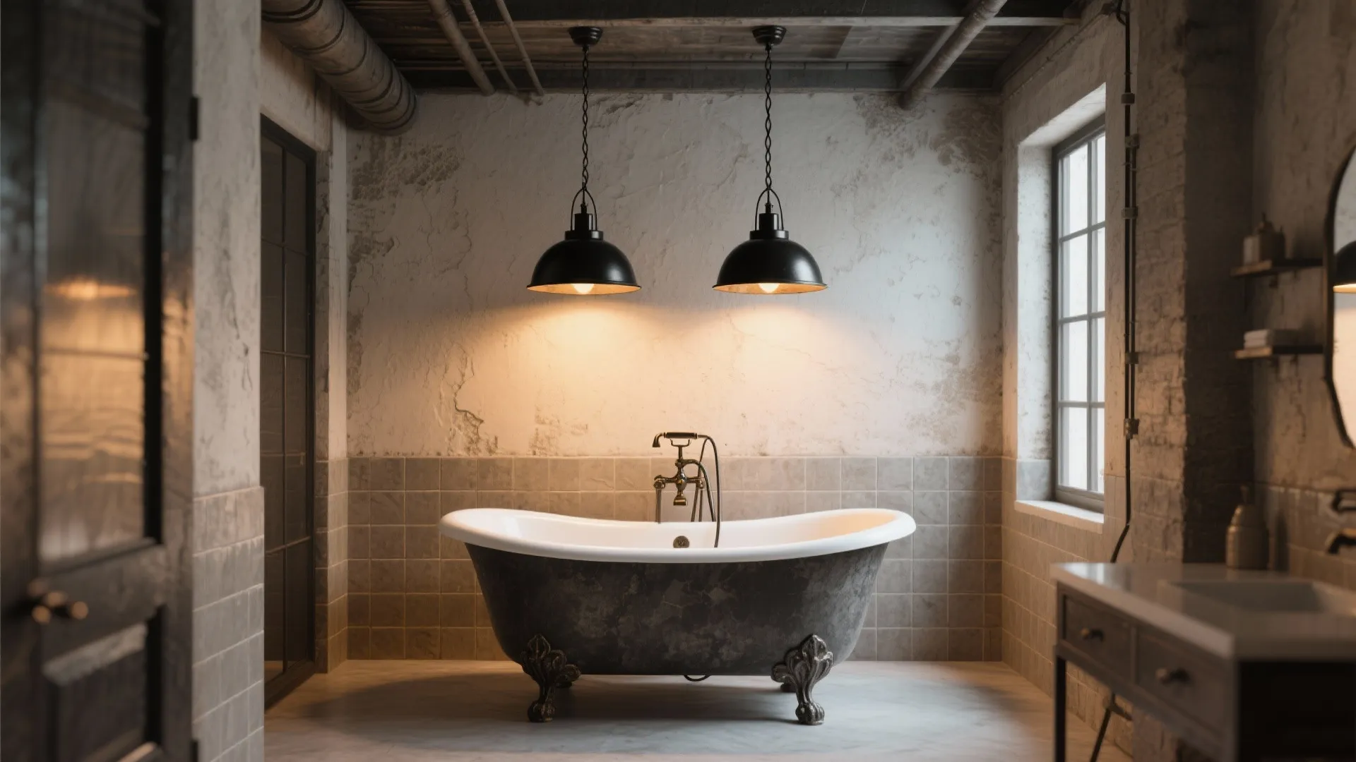 3. Industrial black pendant for freestanding tubs