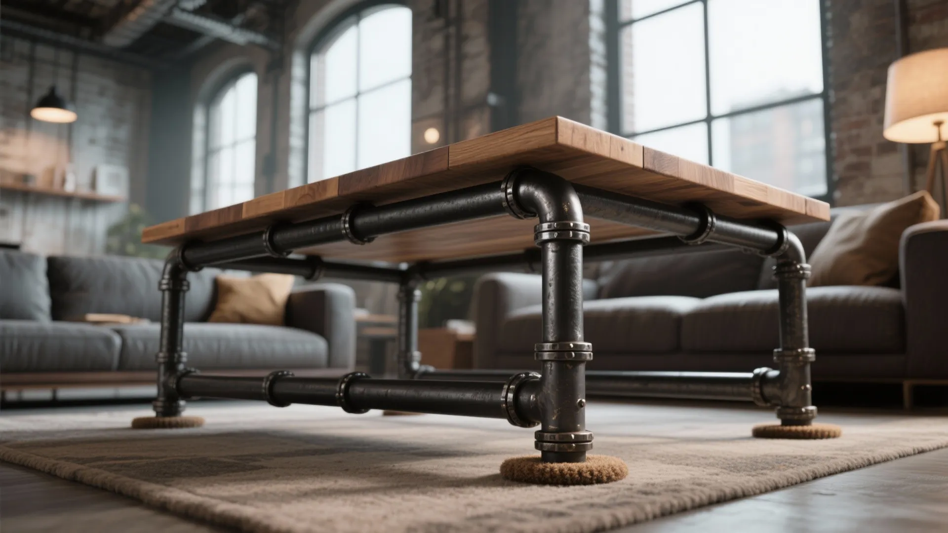 3. Industrial Pipe Frame with Wooden Top