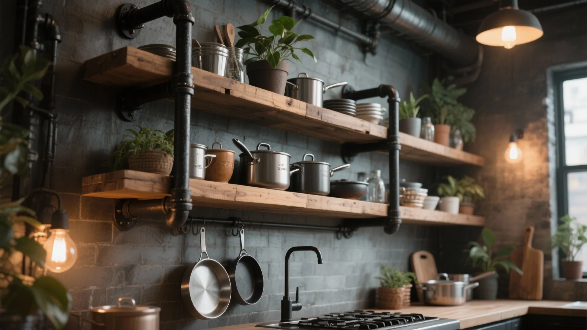 4. Industrial Pipe Shelves