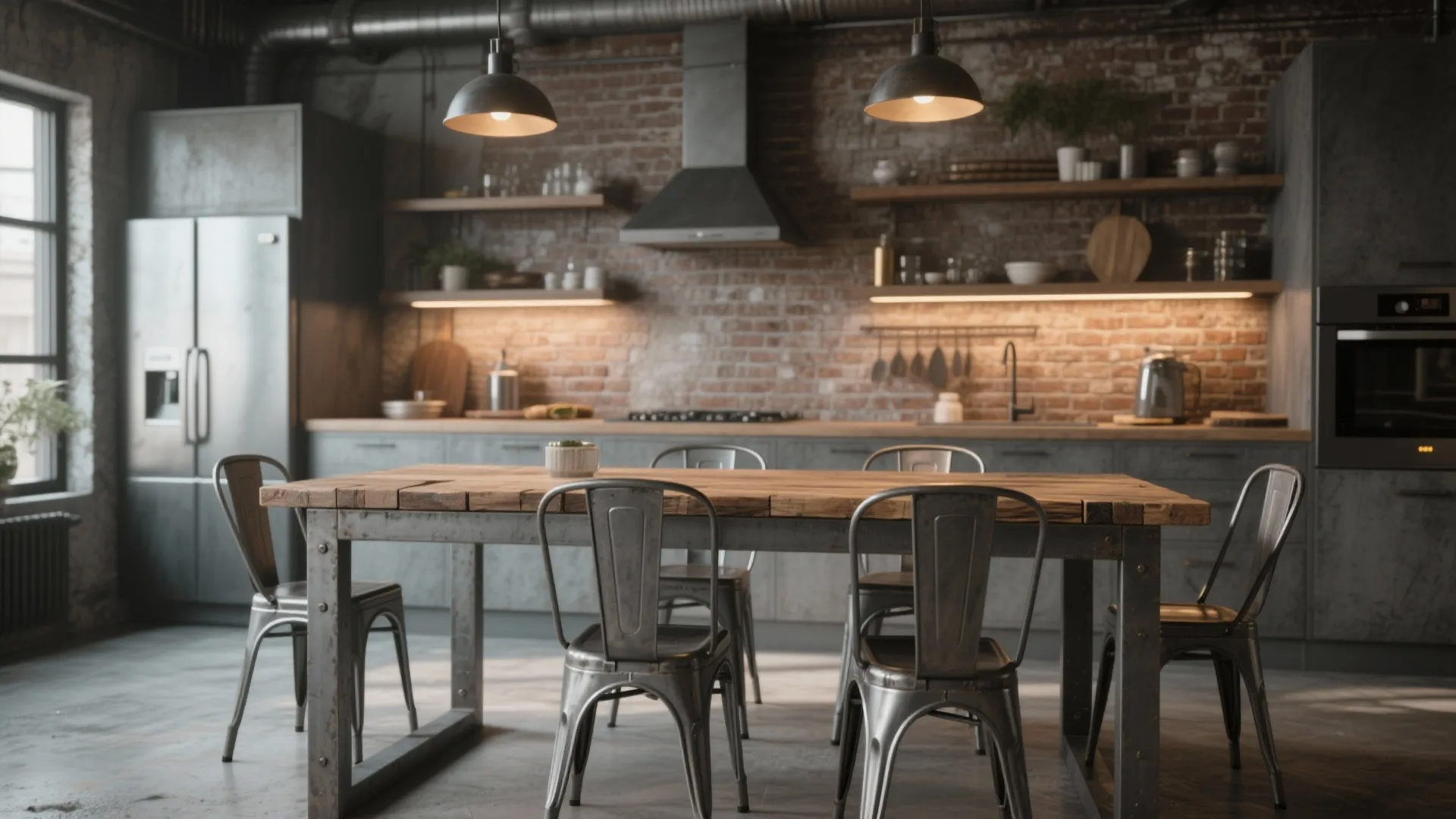 3. Industrial gray metal table with reclaimed top