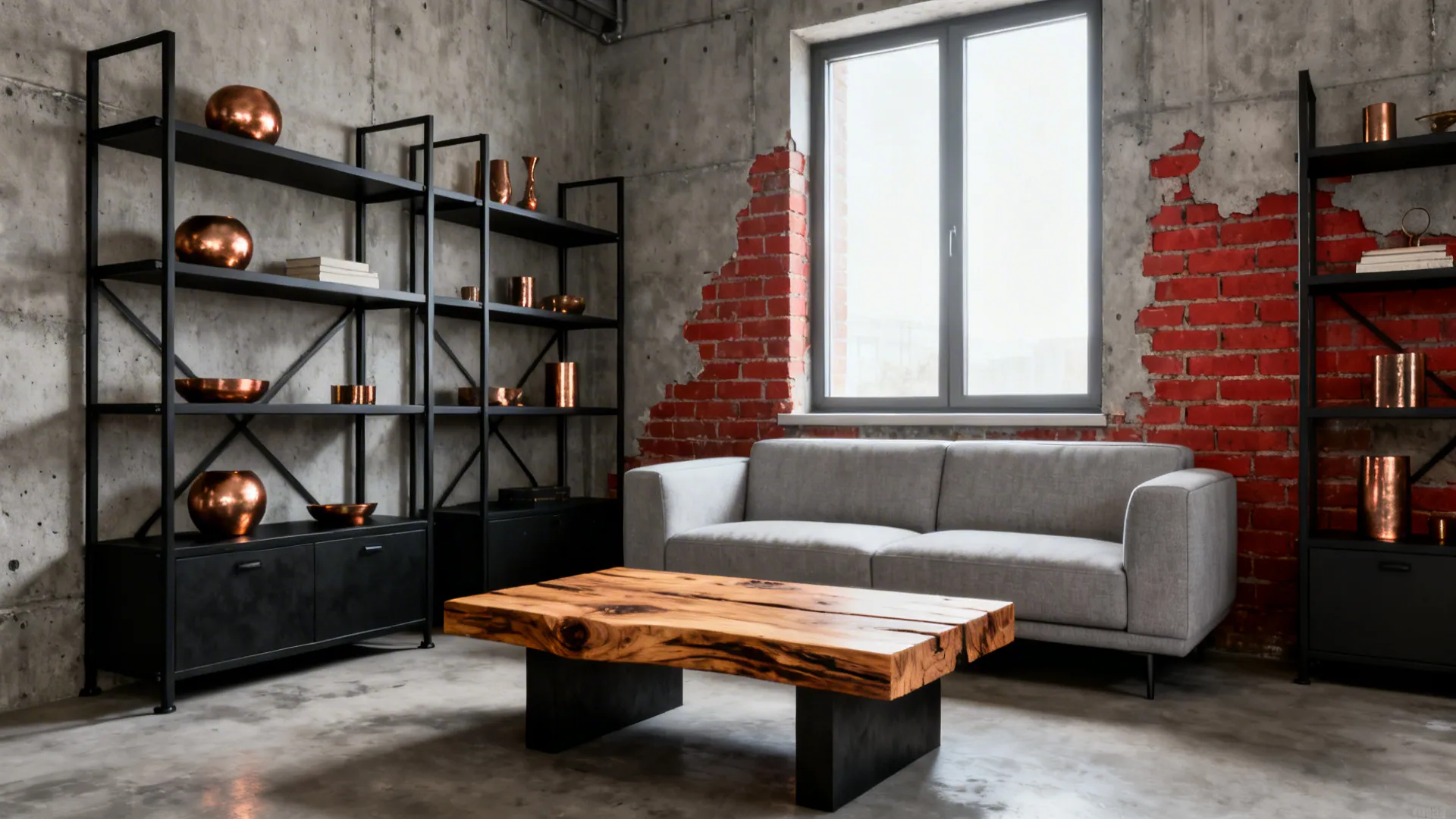 4. Industrial Edge: Metal, Concrete Grey and Brick Red