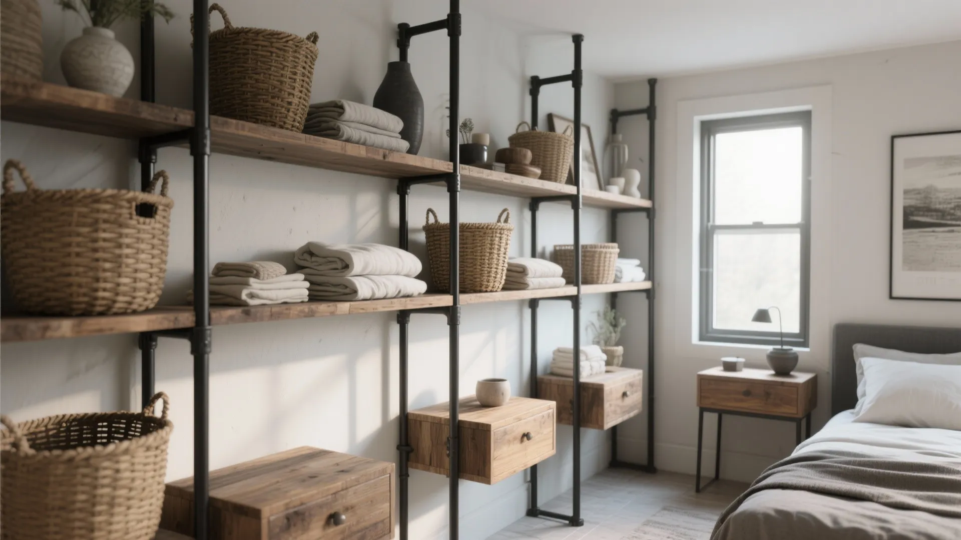 3. Maximize storage with industrial shelving