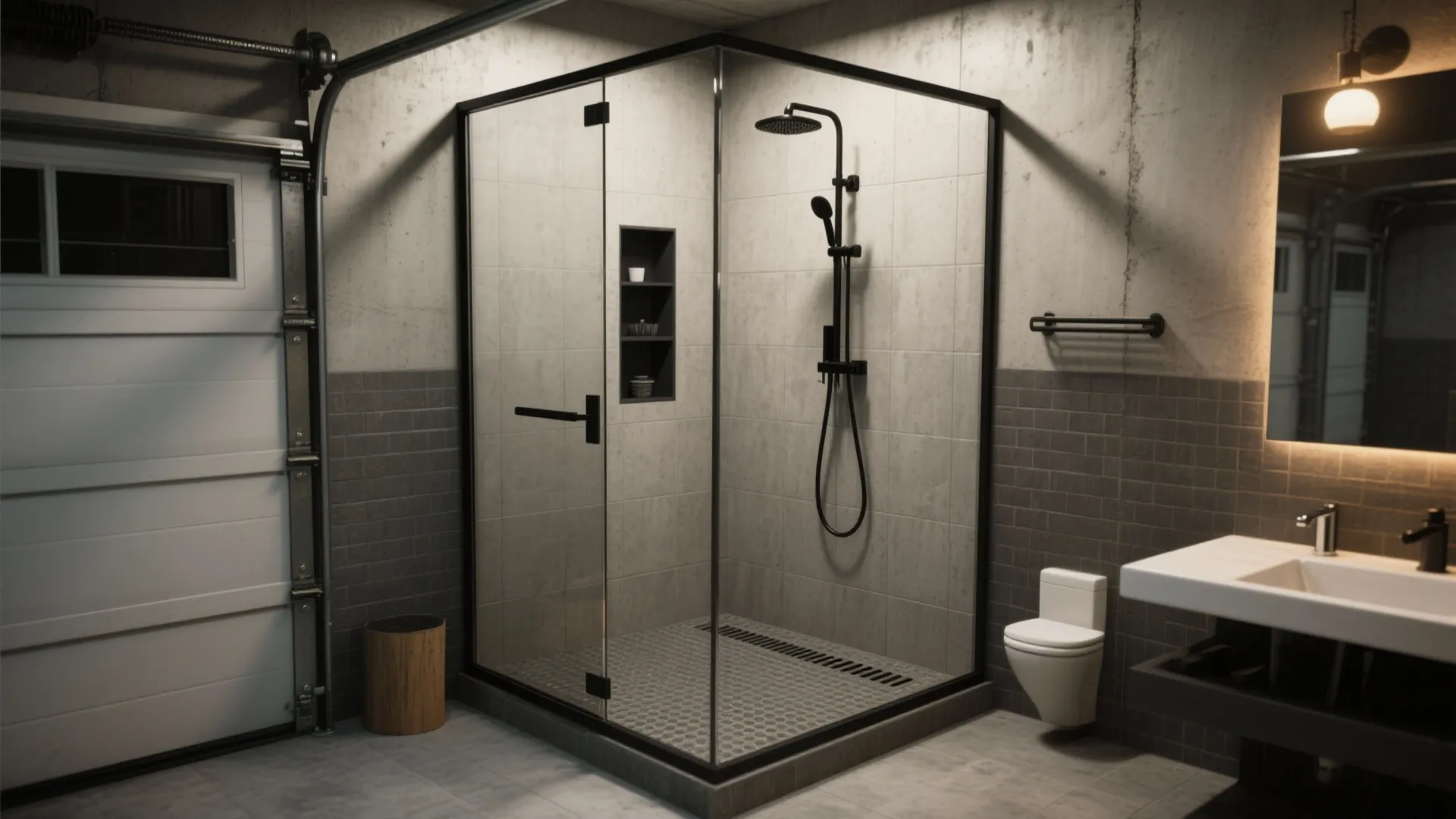 1. Industrial shower nook with a manly finish