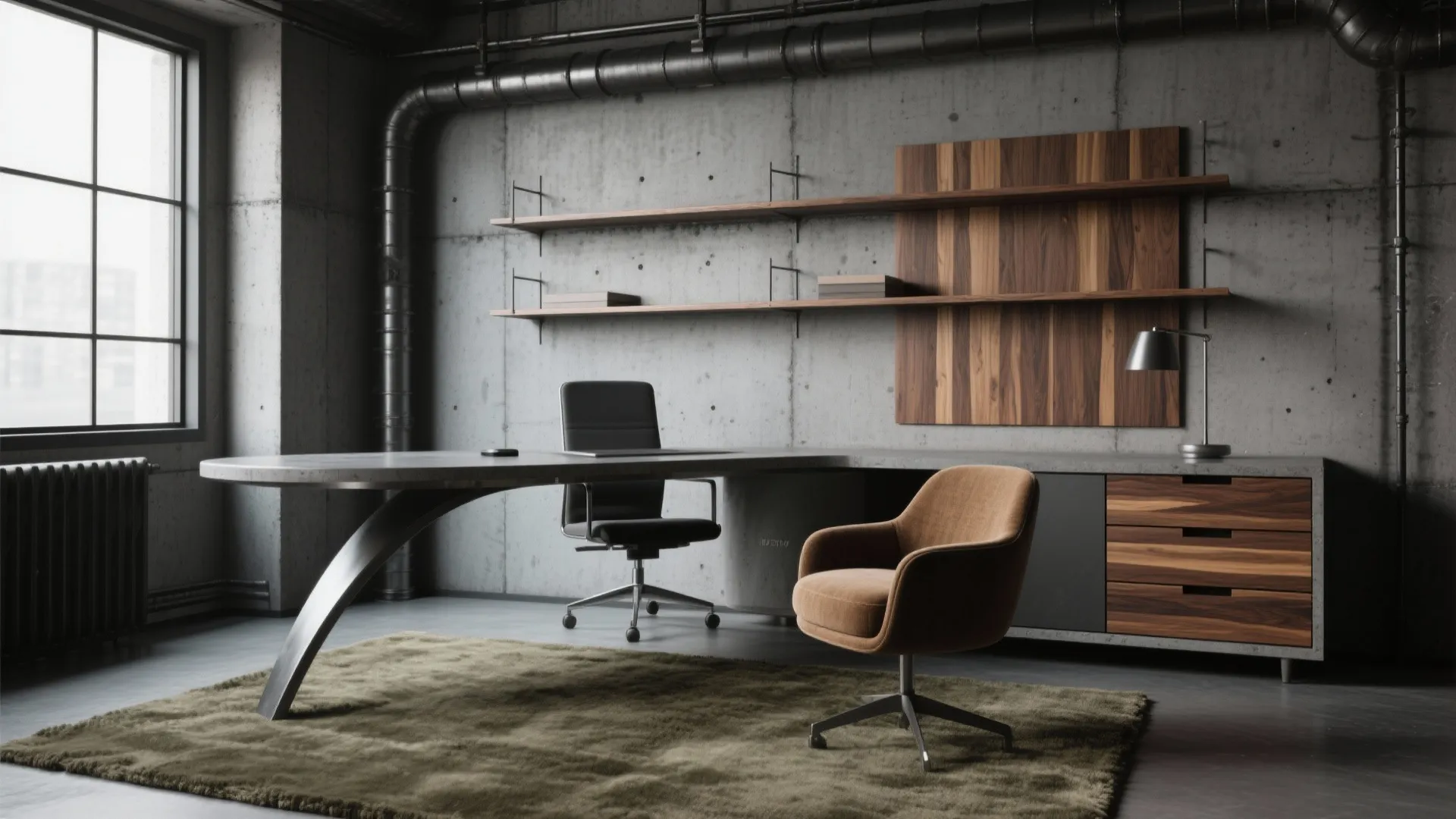 2) Industrial accents with softened edges