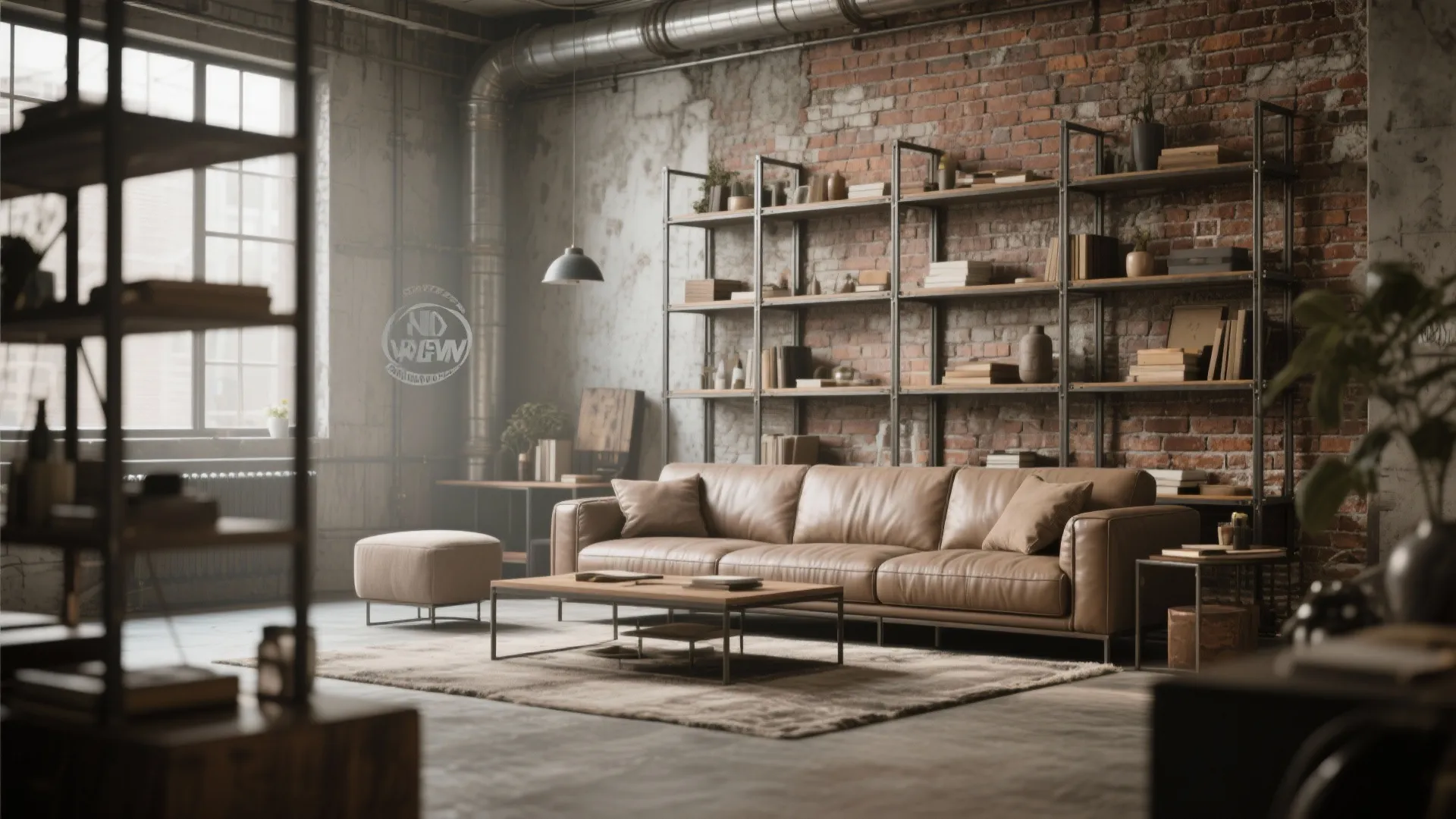 9. Industrial Chic with Taupe Sofa