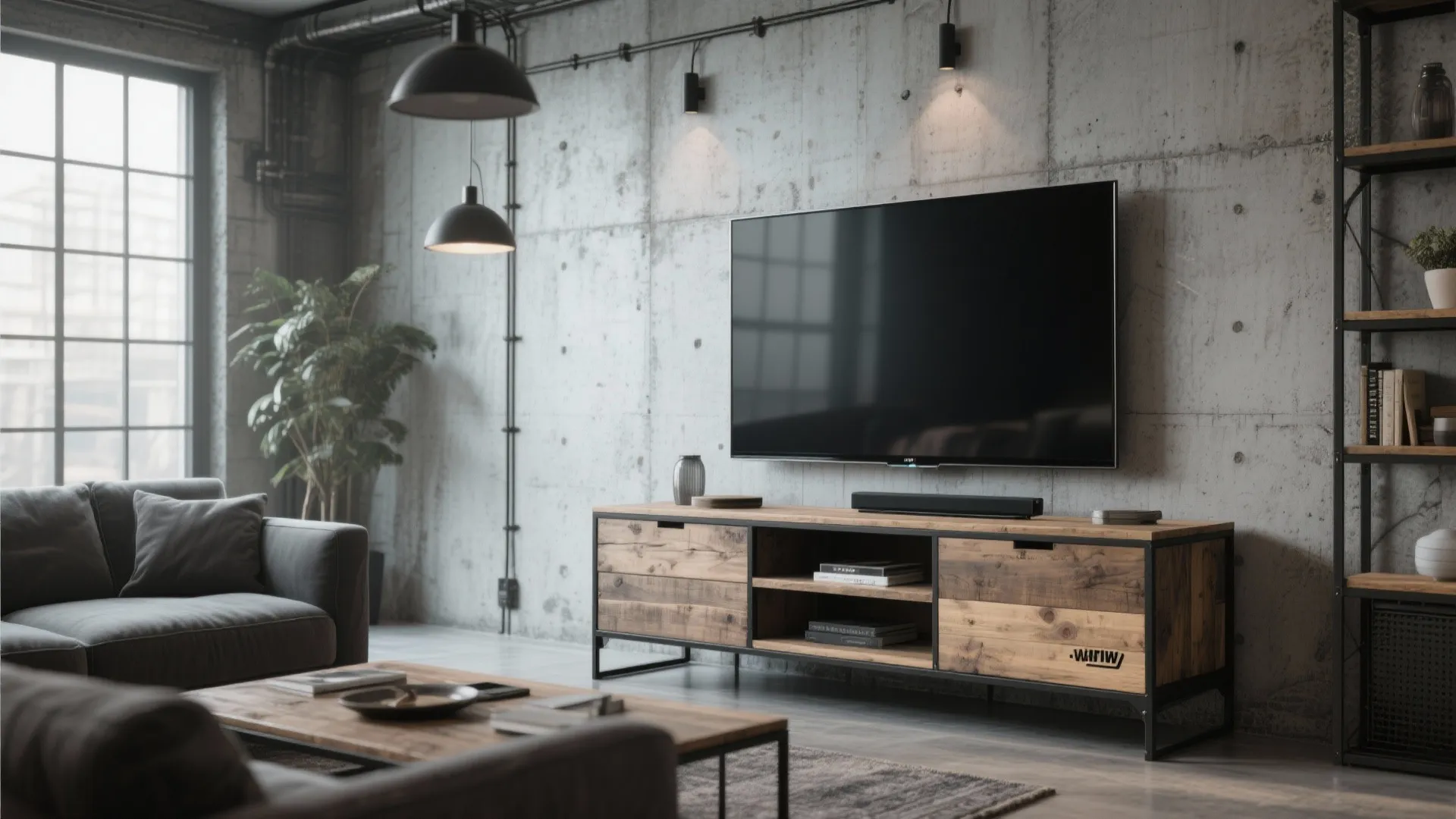 8. Industrial Wood and Metal TV Stand