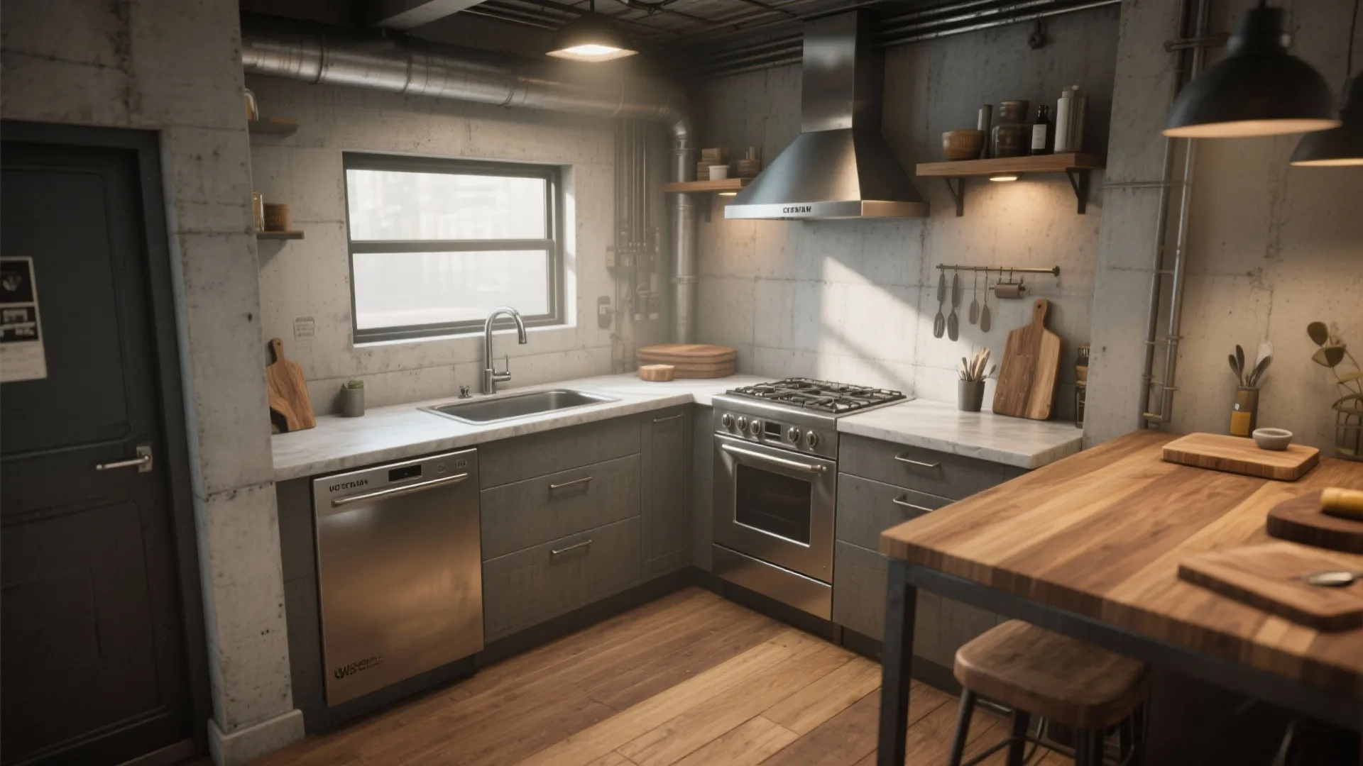 5. Industrial Grey with Warm Wood: balance the cool tones