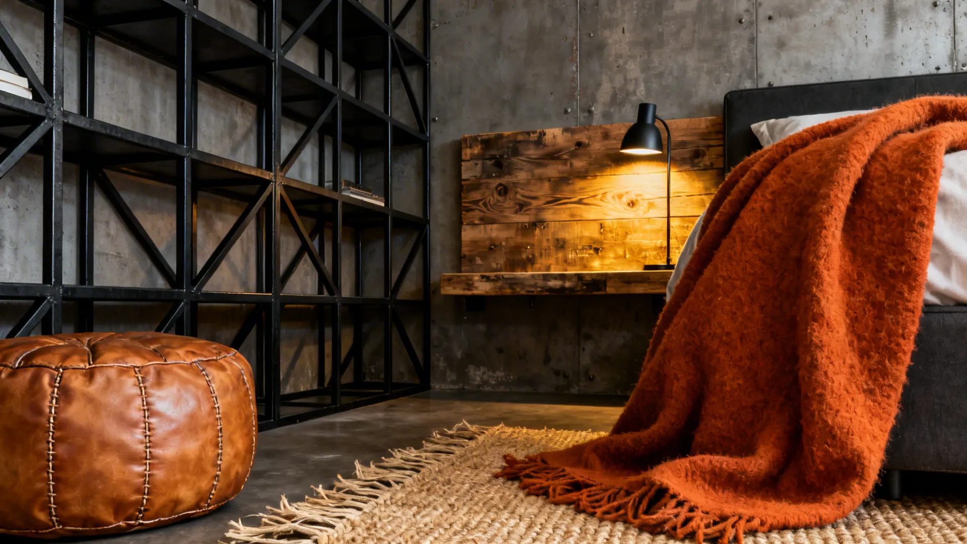 2. Industrial Accent with Warm Textures