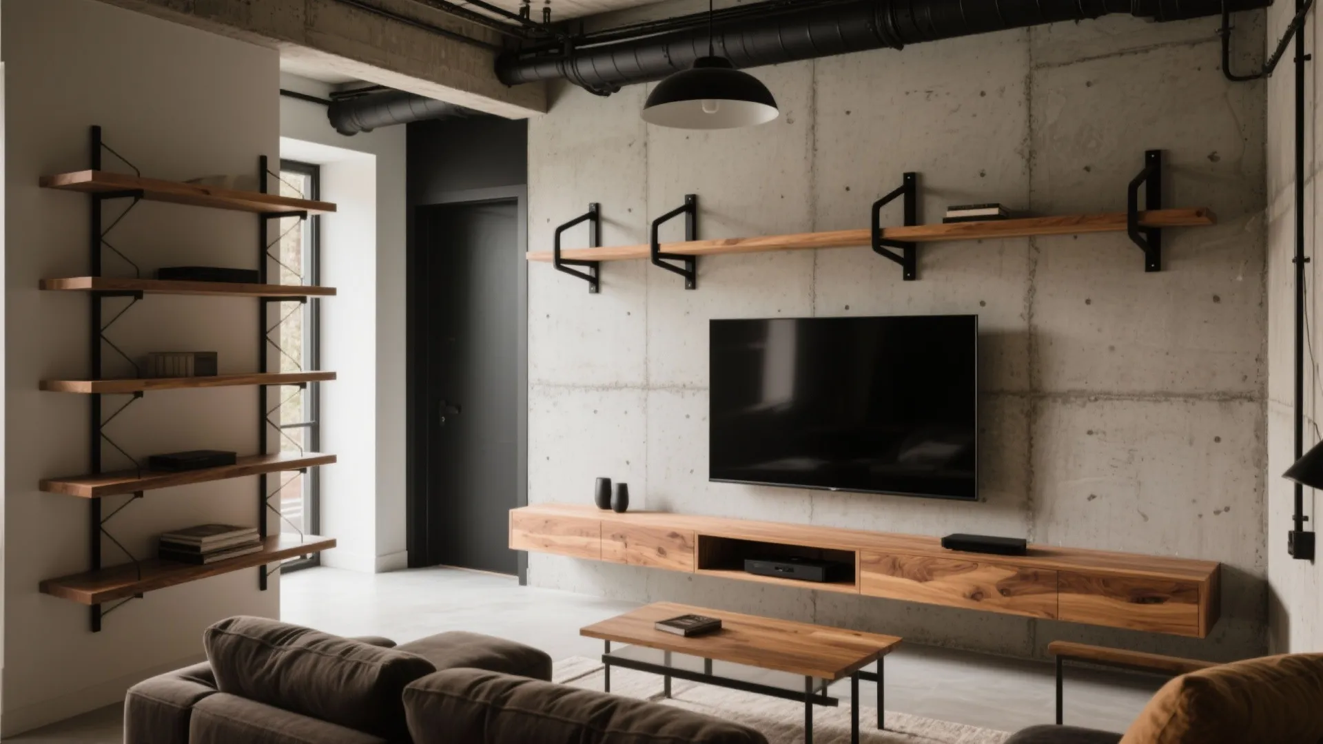 Industrial Warmth: Cement, Wood, and Matte Black