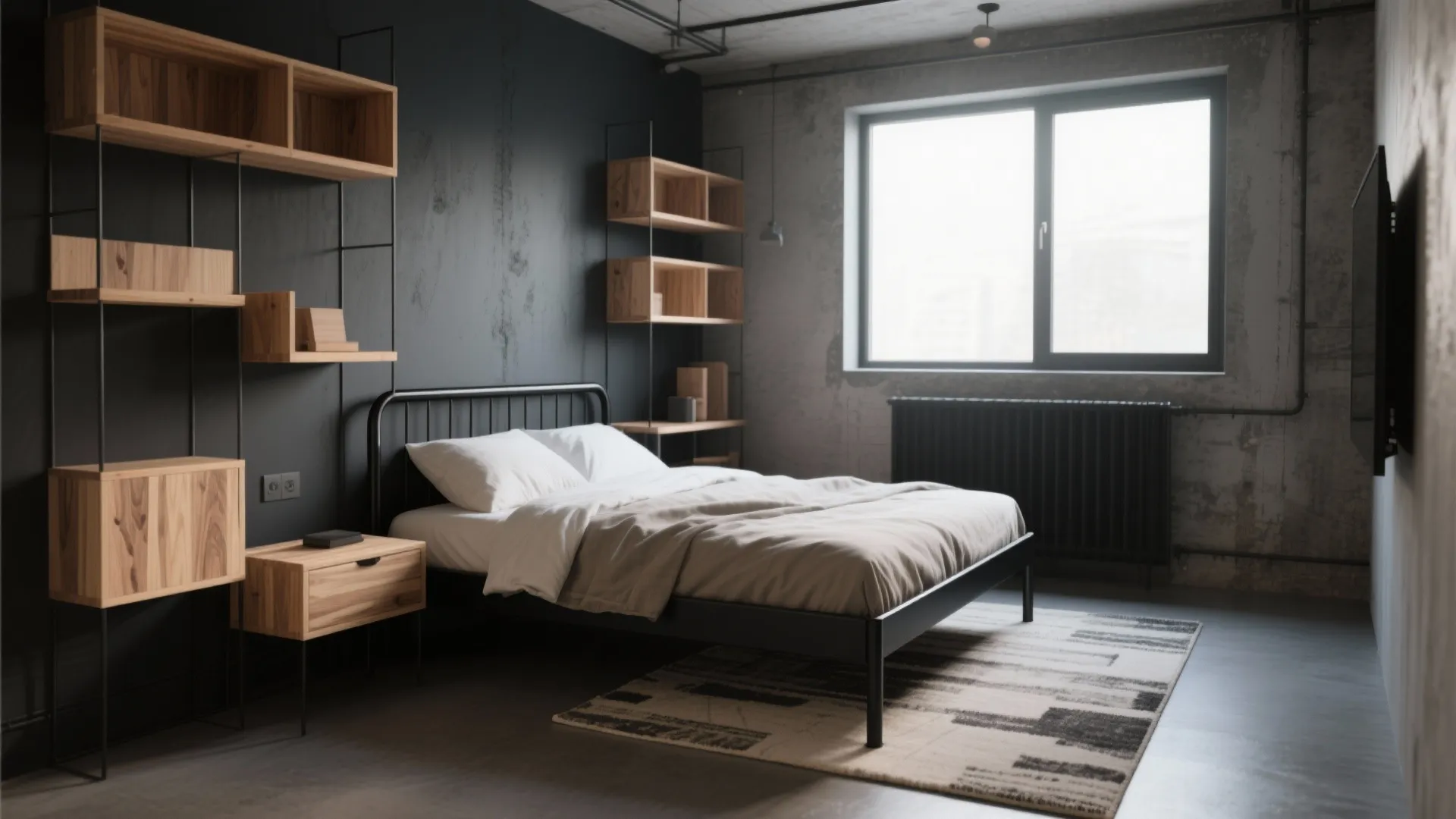 1. Industrial Minimalism with Warm Wood