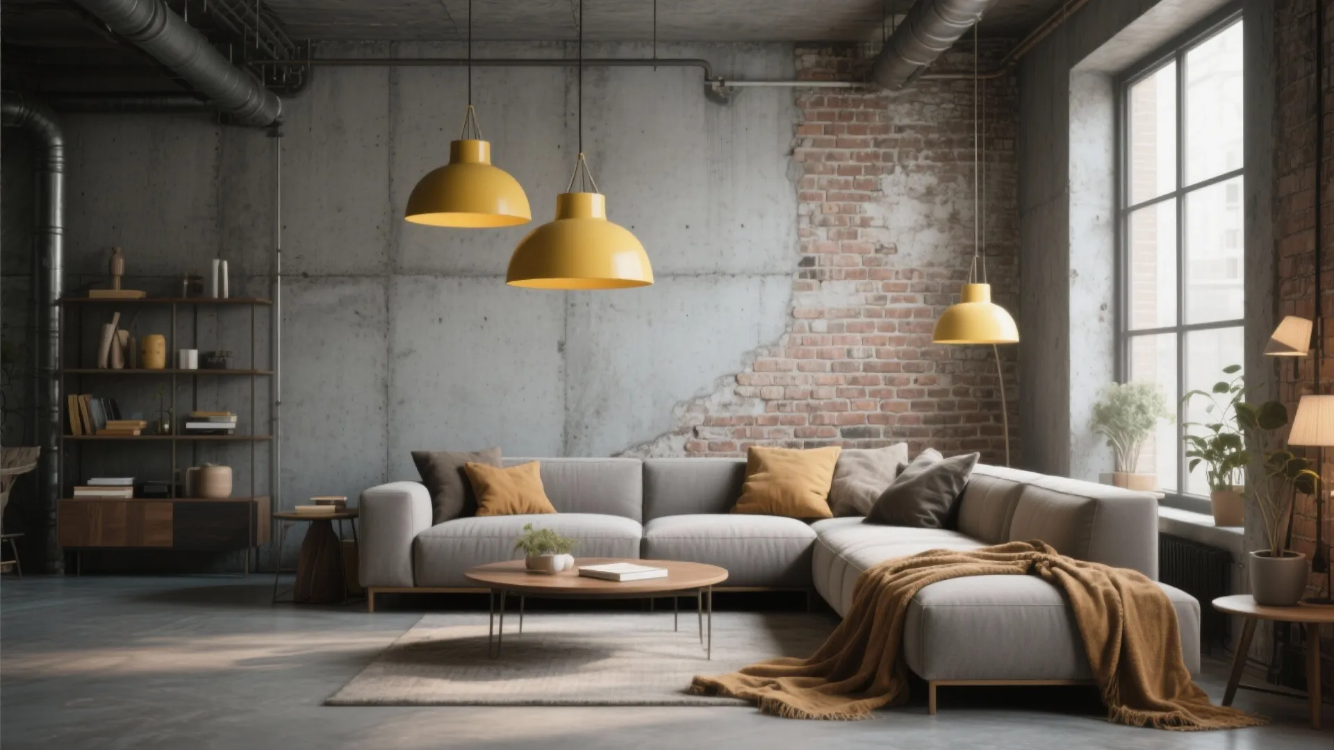 5. Industrial Style with Yellow Lighting