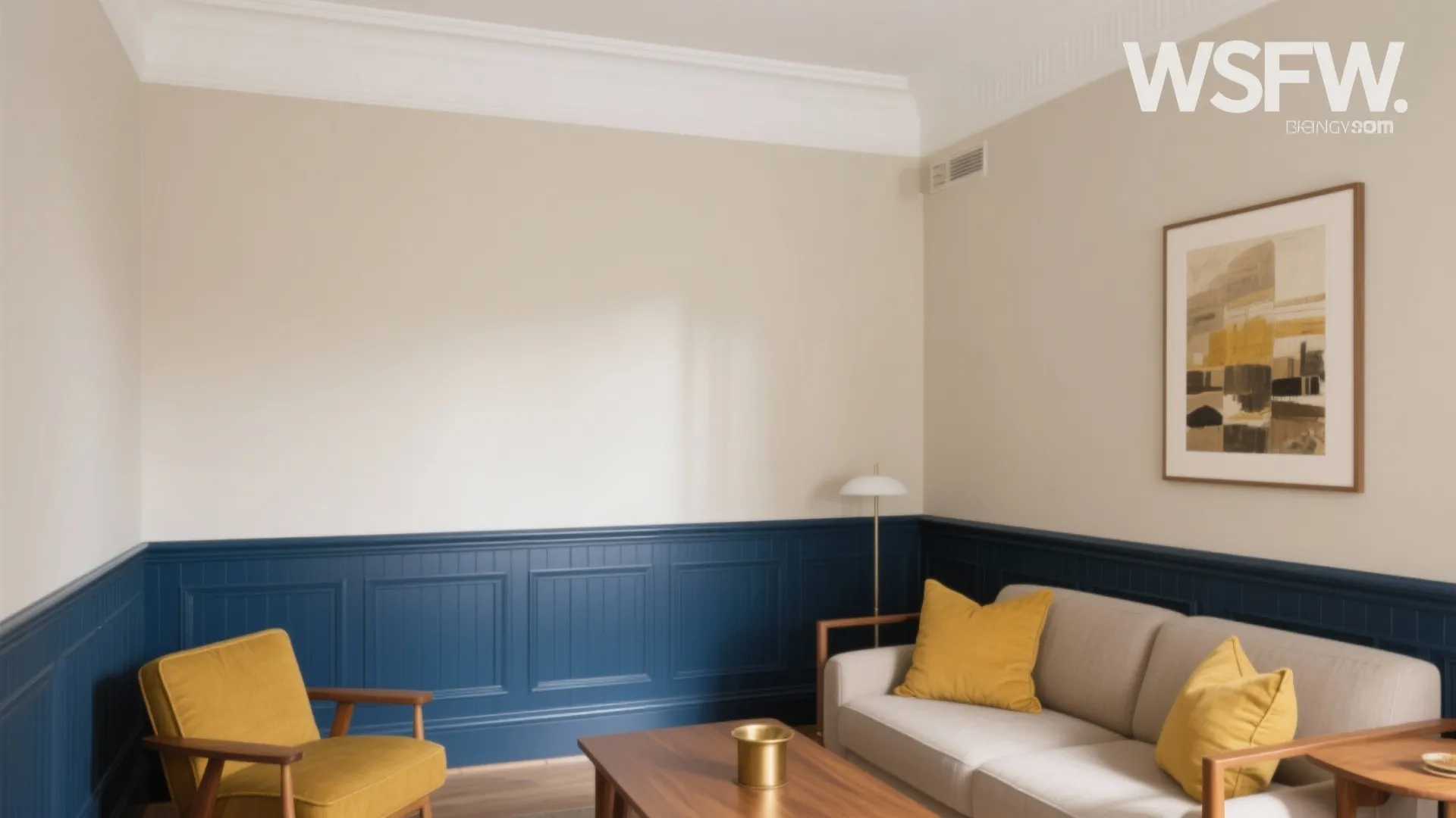 5) Ink Blue + Sand Beige + Mustard Accents