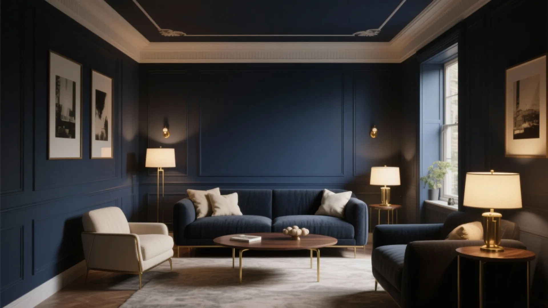 Ink Blue, Charcoal & Brass Details