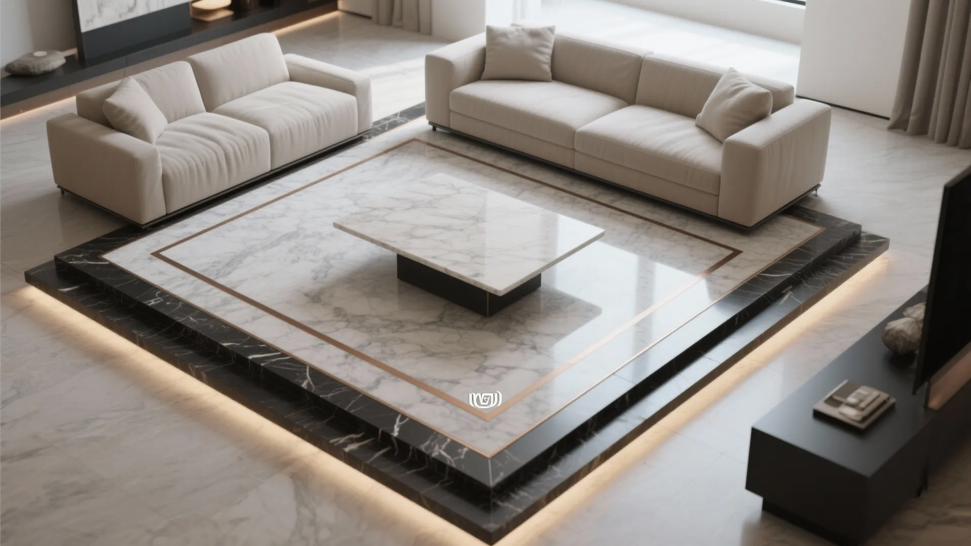 Granite “Rug” Inlays and Metal Trim Accents