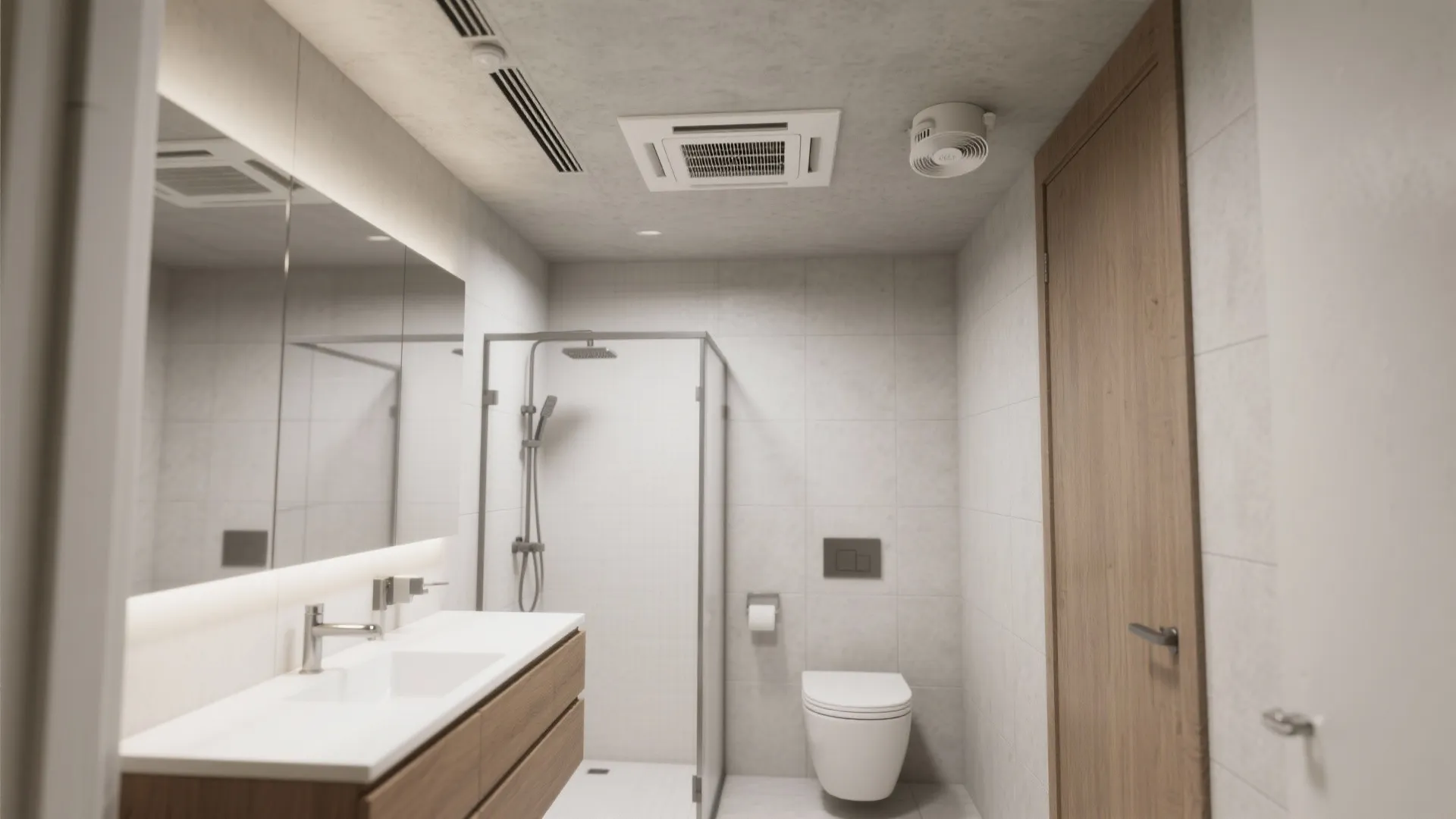 Inline remote-motor fan to keep noise outside the room