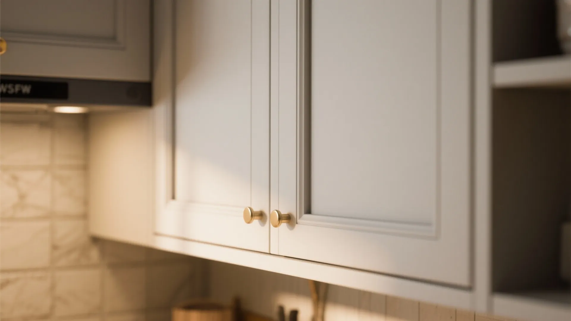 Inset cabinet door sitting flush in the frame with crisp sightlines and painted finish.