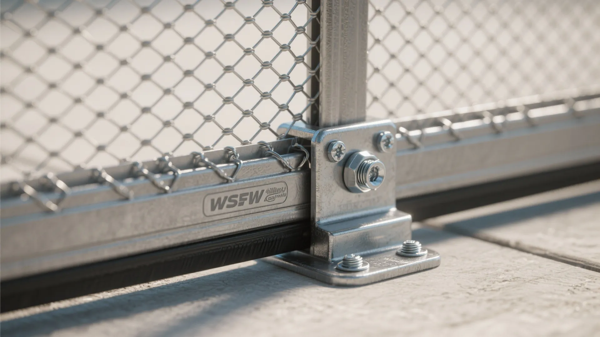 Close up view of a metal sliding track bracket for a mesh screen door installation