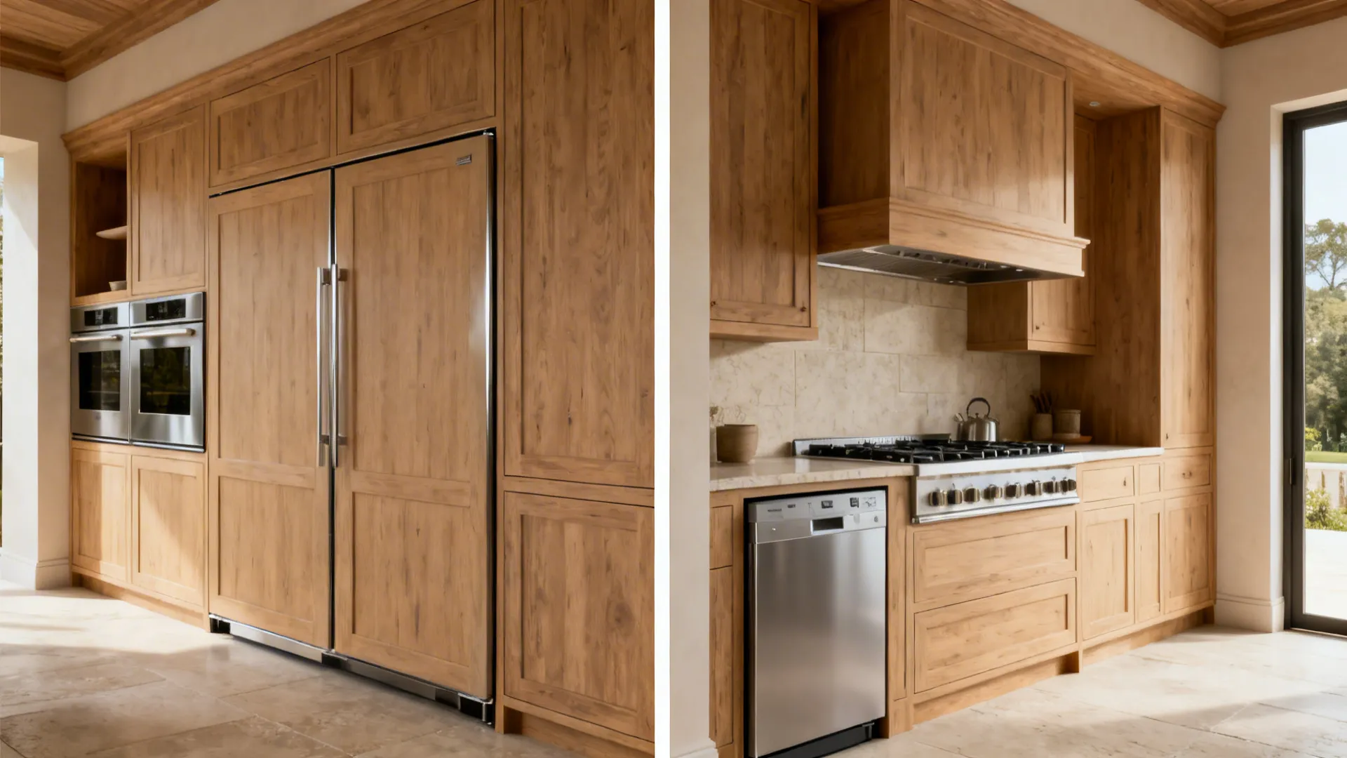 Before-and-after showing exposed appliances vs. seamless panel-ready integration.