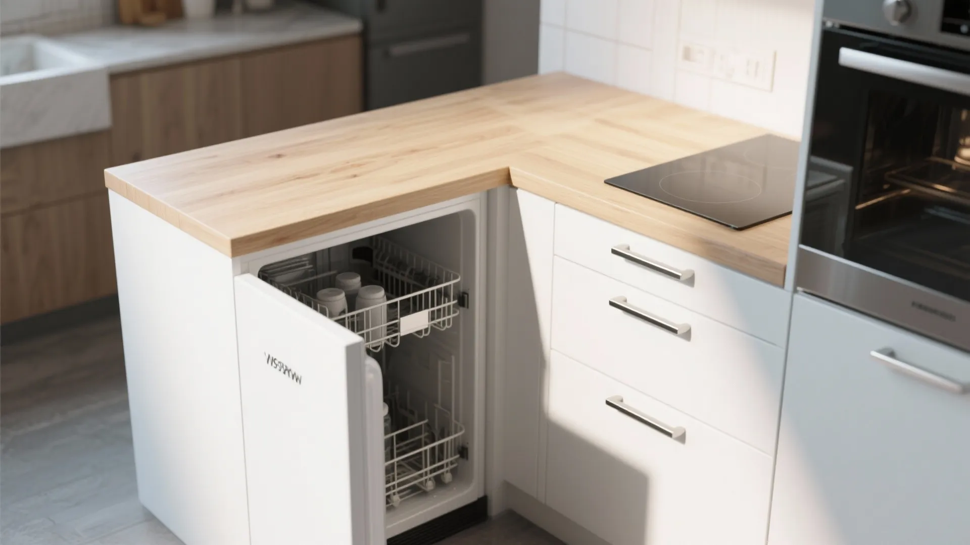 Kitchen island with built-in compact appliances