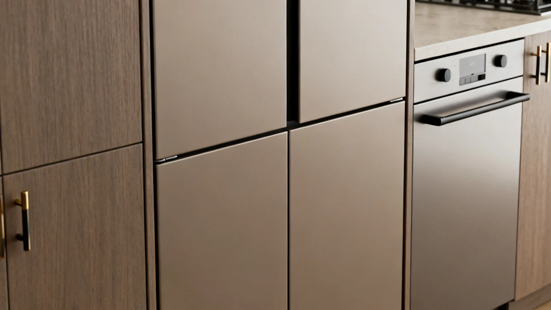 Slimline integrated appliances flush with cabinetry in a compact kitchen
