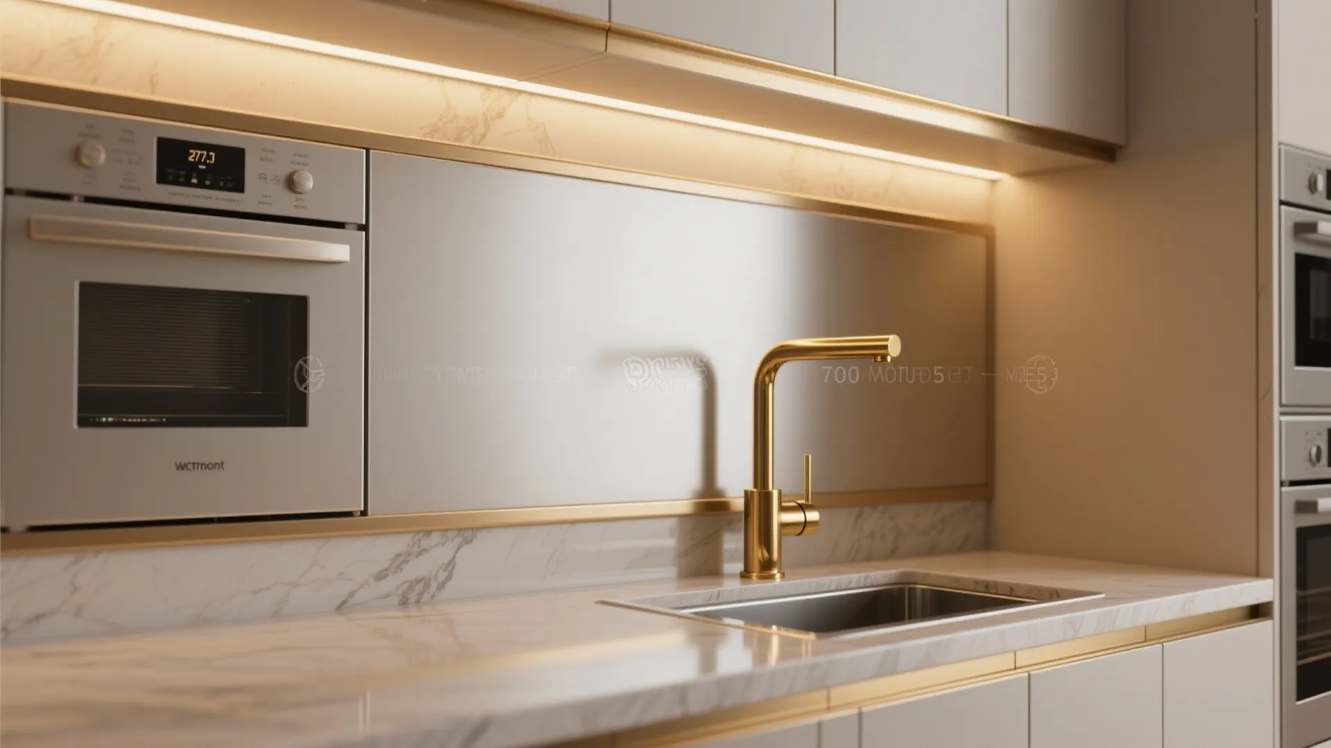 4. Integrated appliances and gold-finished faucets