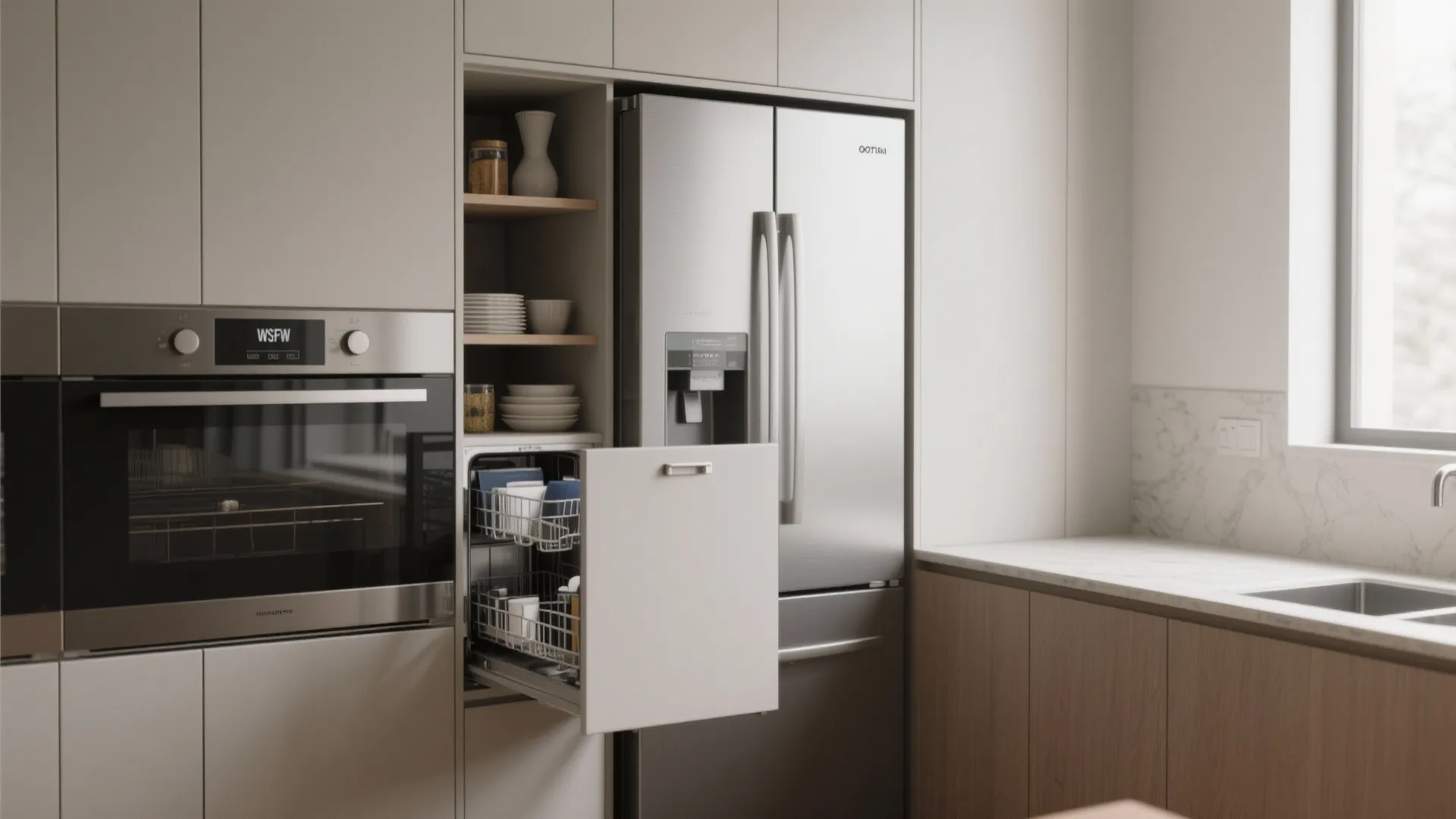 4. Integrated Appliances and Hidden Pantry