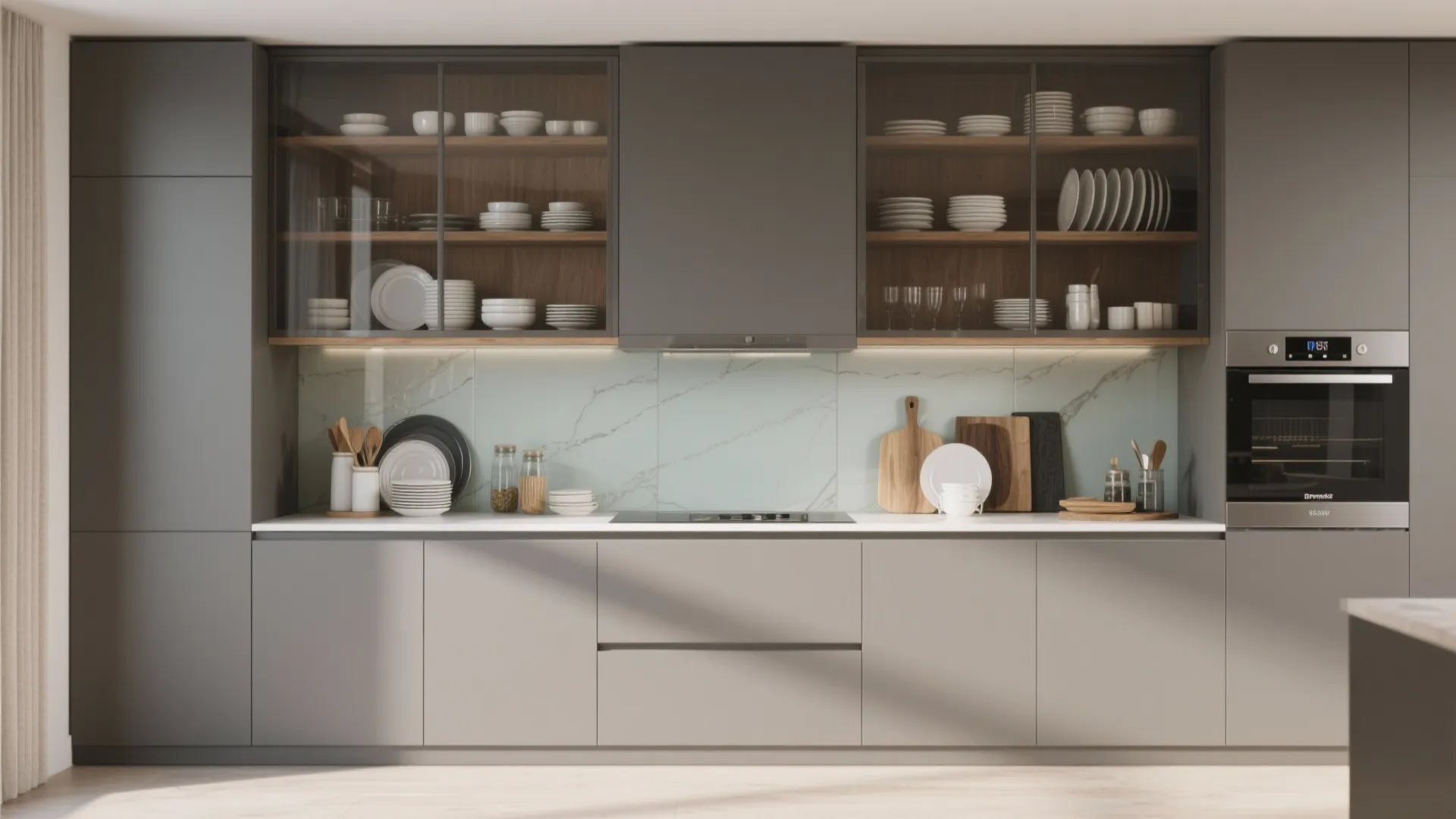 4. Integrated Appliances and Open Shelving