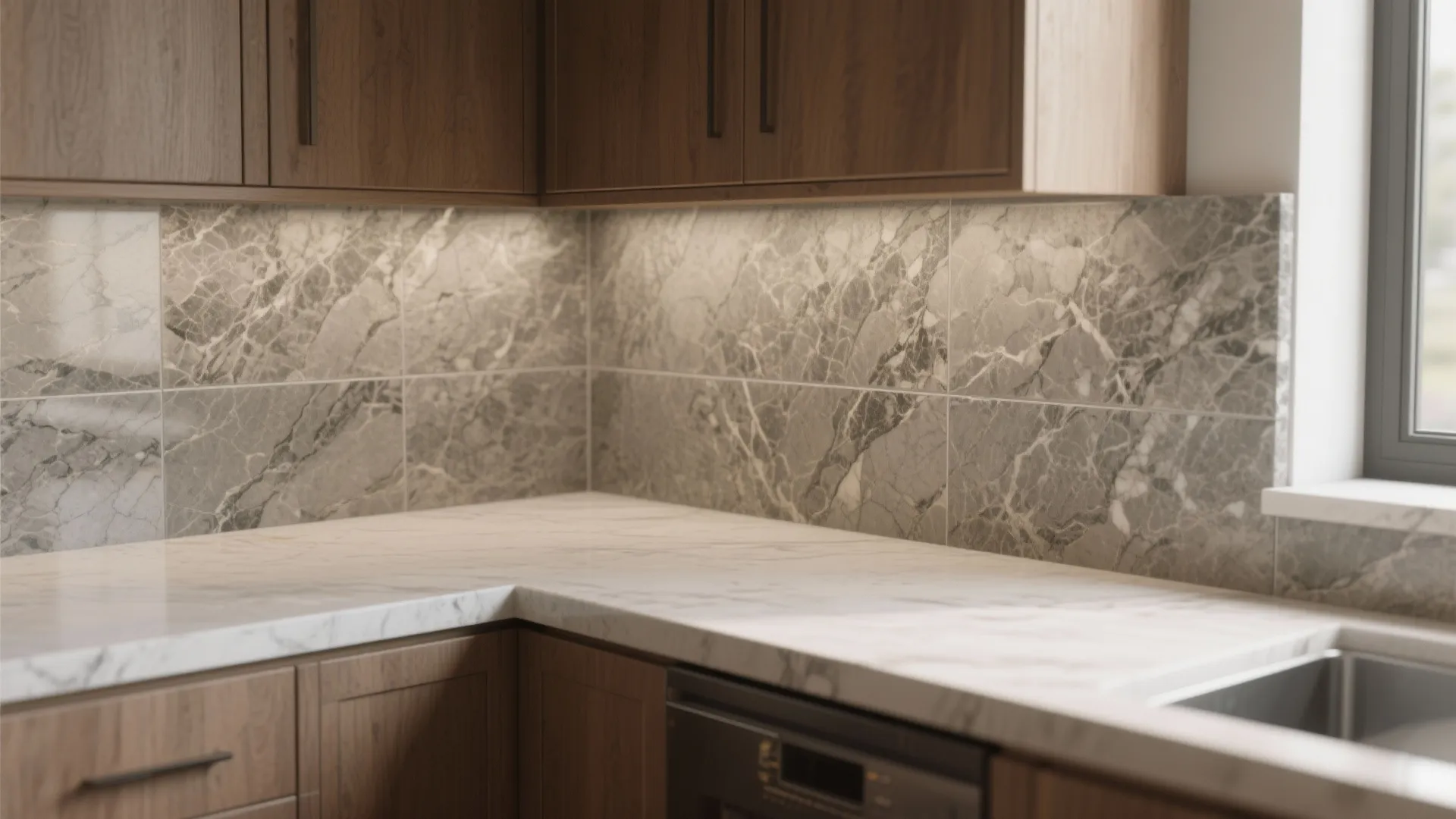 3. Integrated Granite Backsplash to Unify Small Rooms