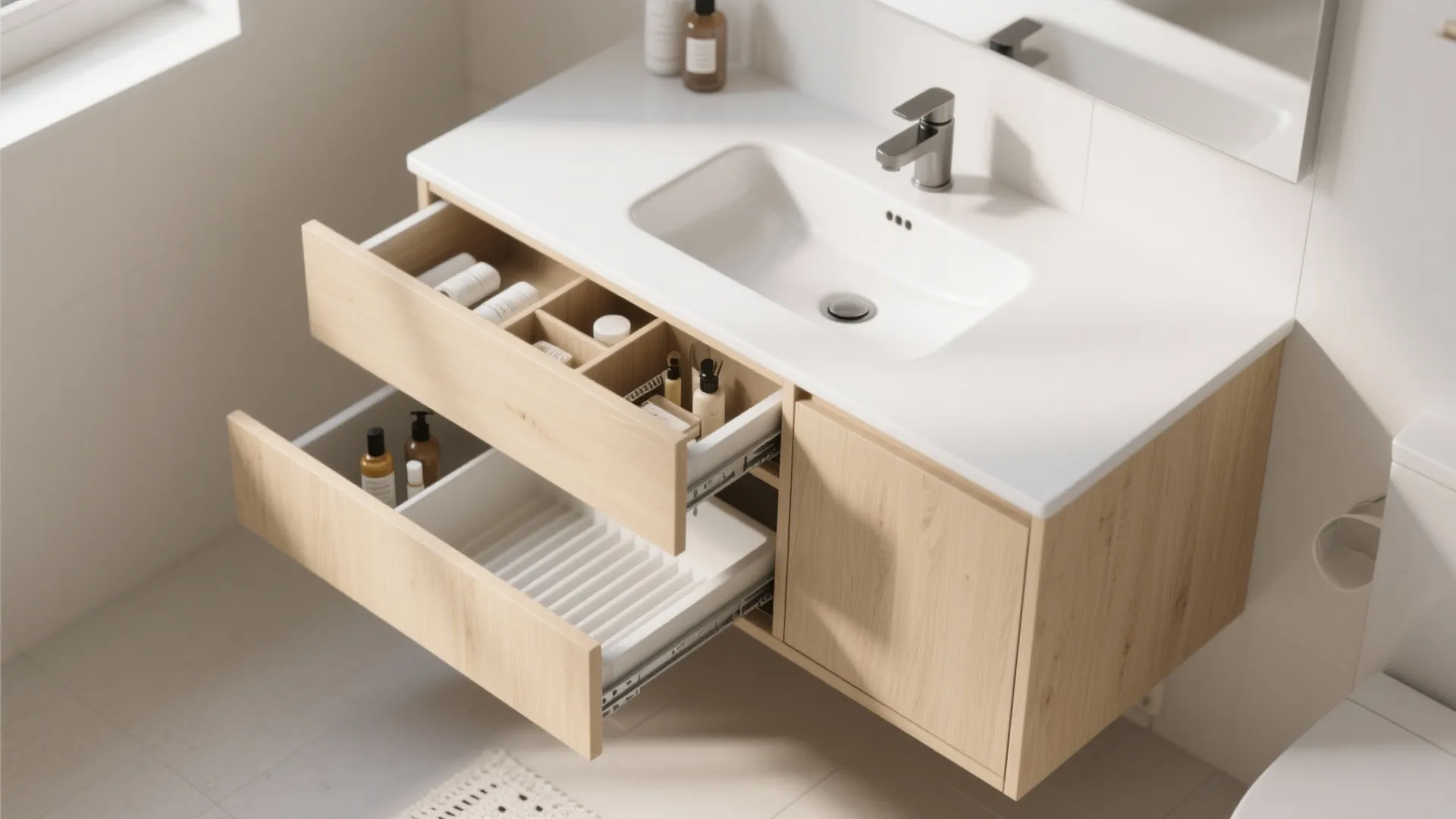 2) Integrated basin with under-sink pull-outs