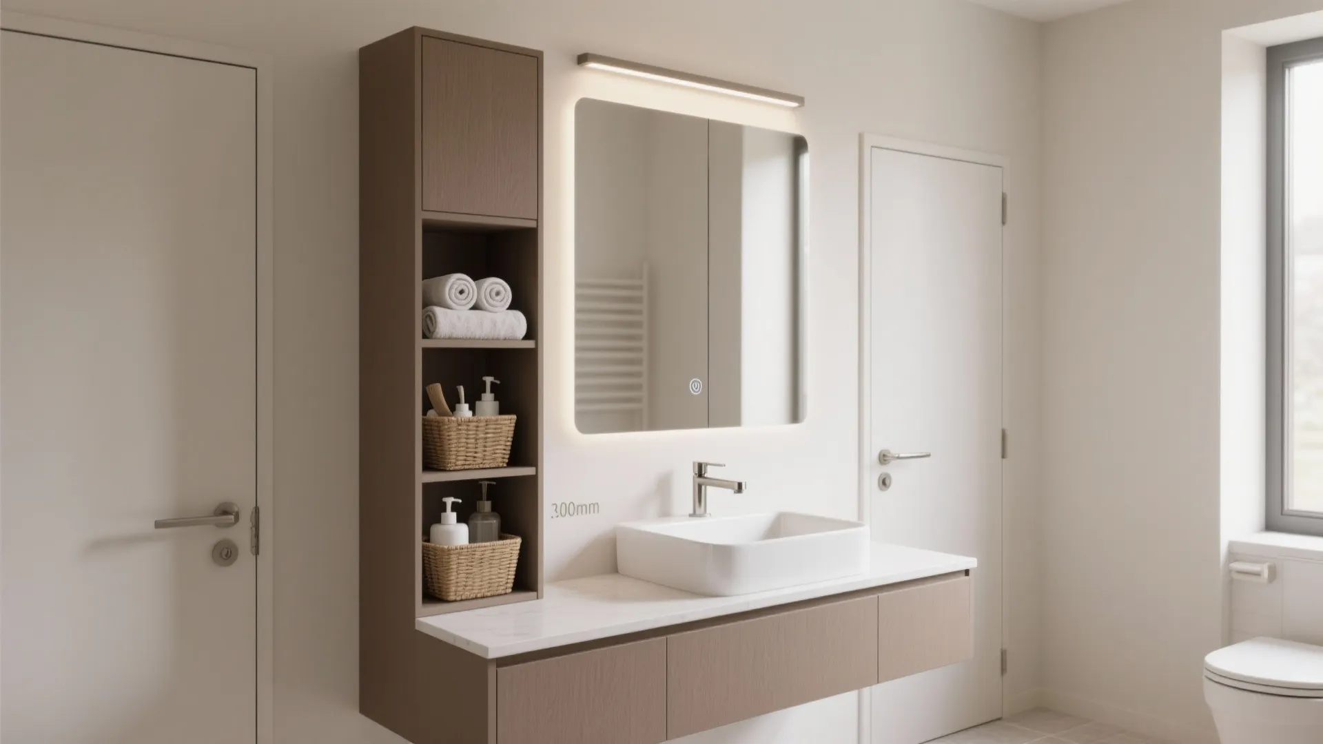 Integrated Countertop Basin with Tall Cabinet (Tower Storage)